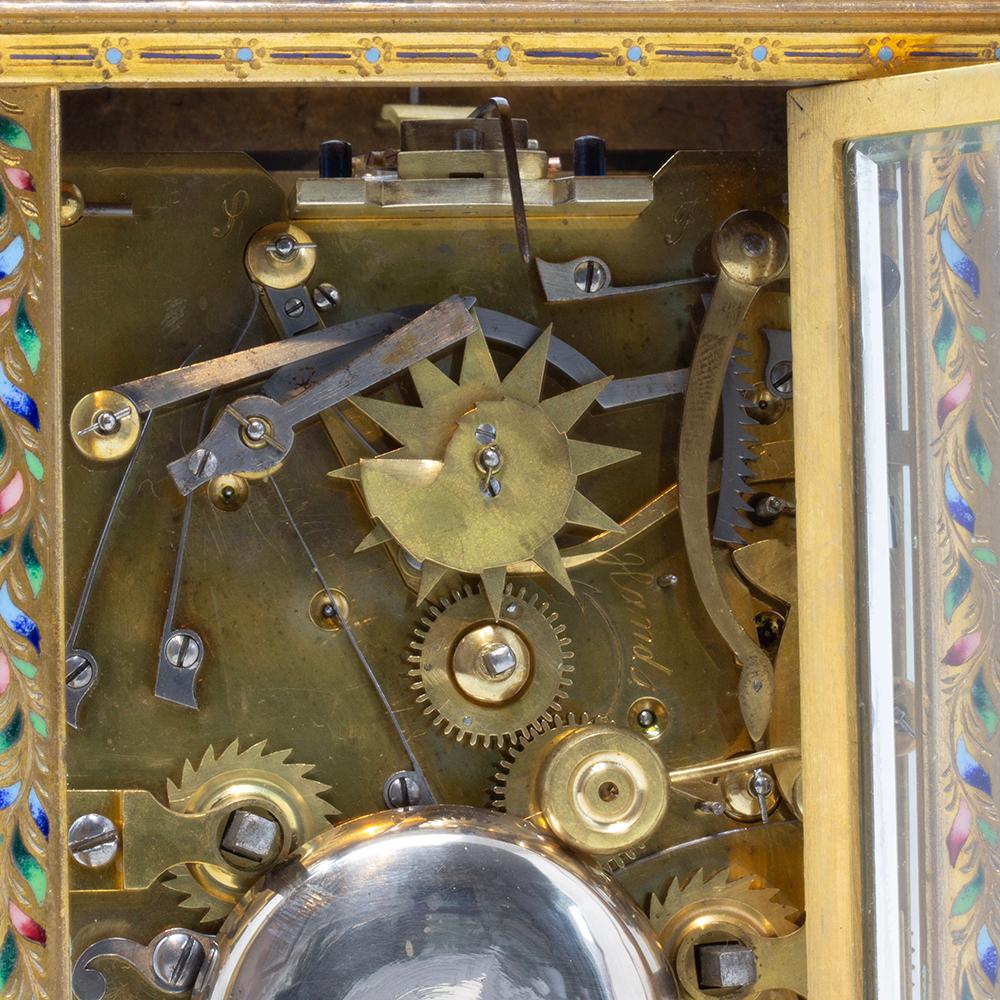 Chinese Market Champleve Enamel Carriage Clock by L. Vrard & Co For Sale 5