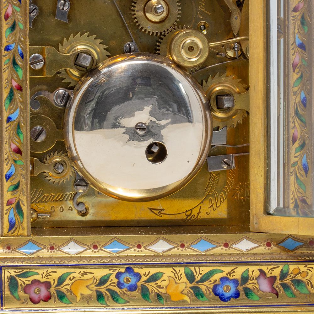 Chinese Market Champleve Enamel Carriage Clock by L. Vrard & Co For Sale 6
