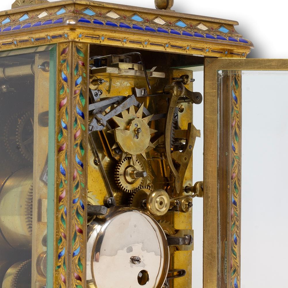 Chinese Market Champleve Enamel Carriage Clock by L. Vrard & Co For Sale 11