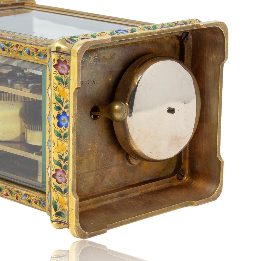 Chinese Market Champleve Enamel Carriage Clock by L. Vrard & Co For Sale 12