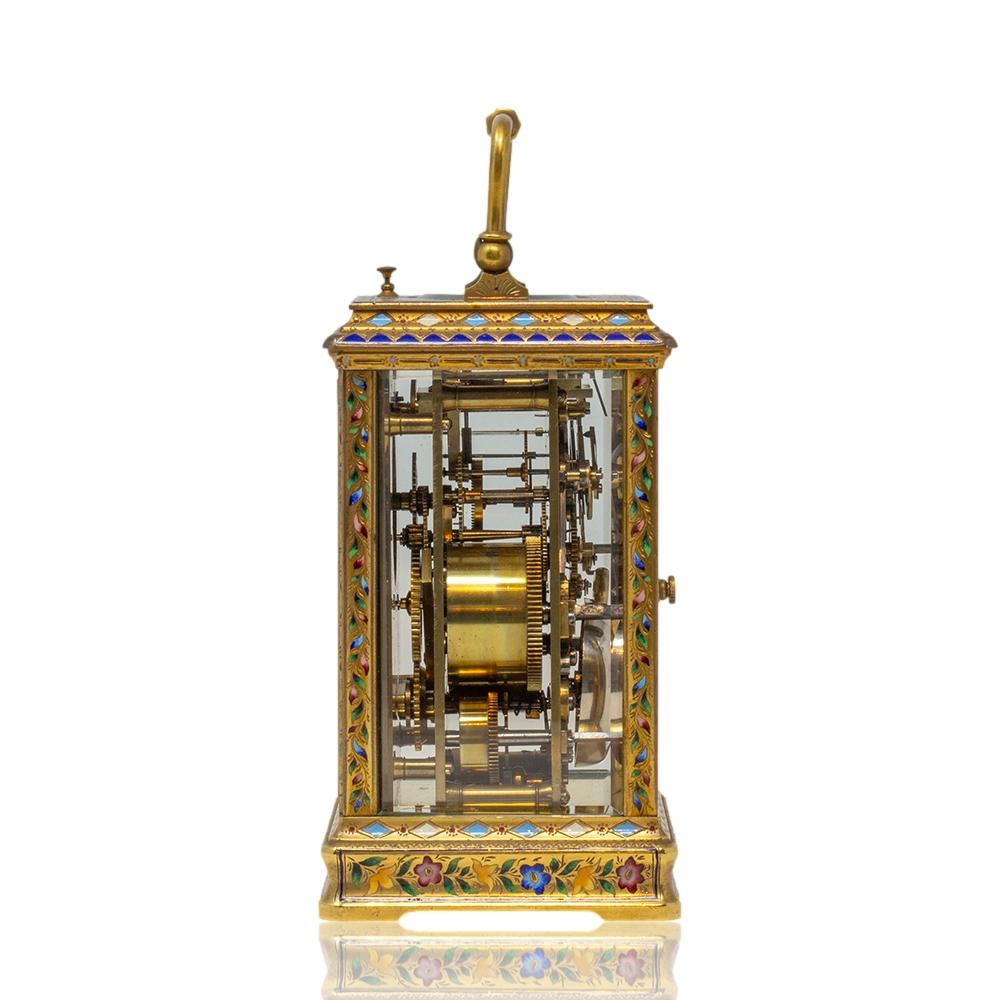 Chinese Market Champleve Enamel Carriage Clock by L. Vrard & Co In Good Condition For Sale In Newark, England