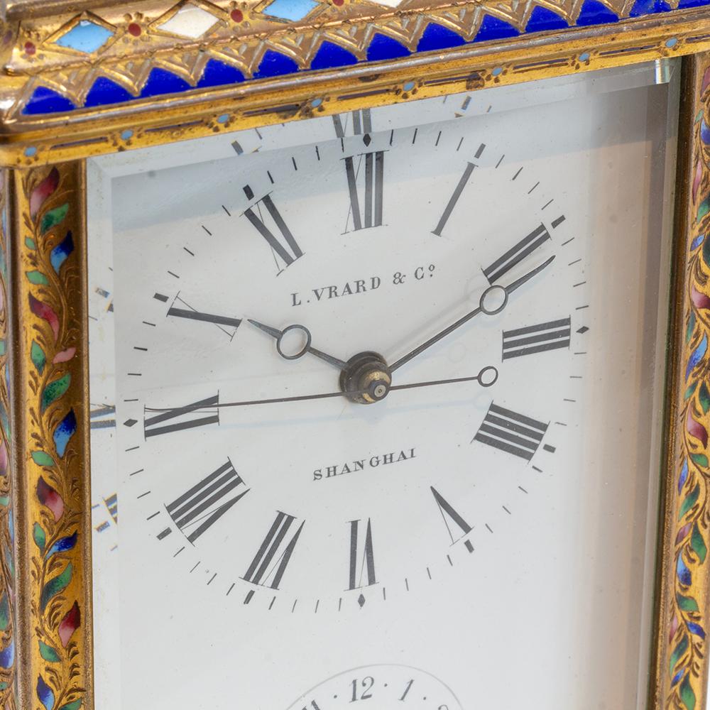 Chinese Market Champleve Enamel Carriage Clock by L. Vrard & Co For Sale 1