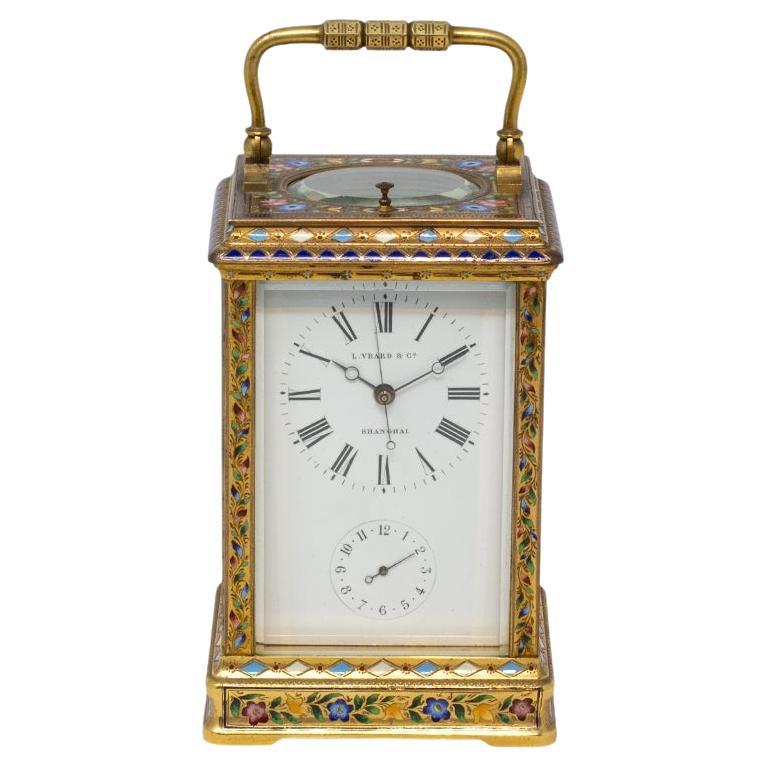 Chinese Market Champleve Enamel Carriage Clock by L. Vrard & Co