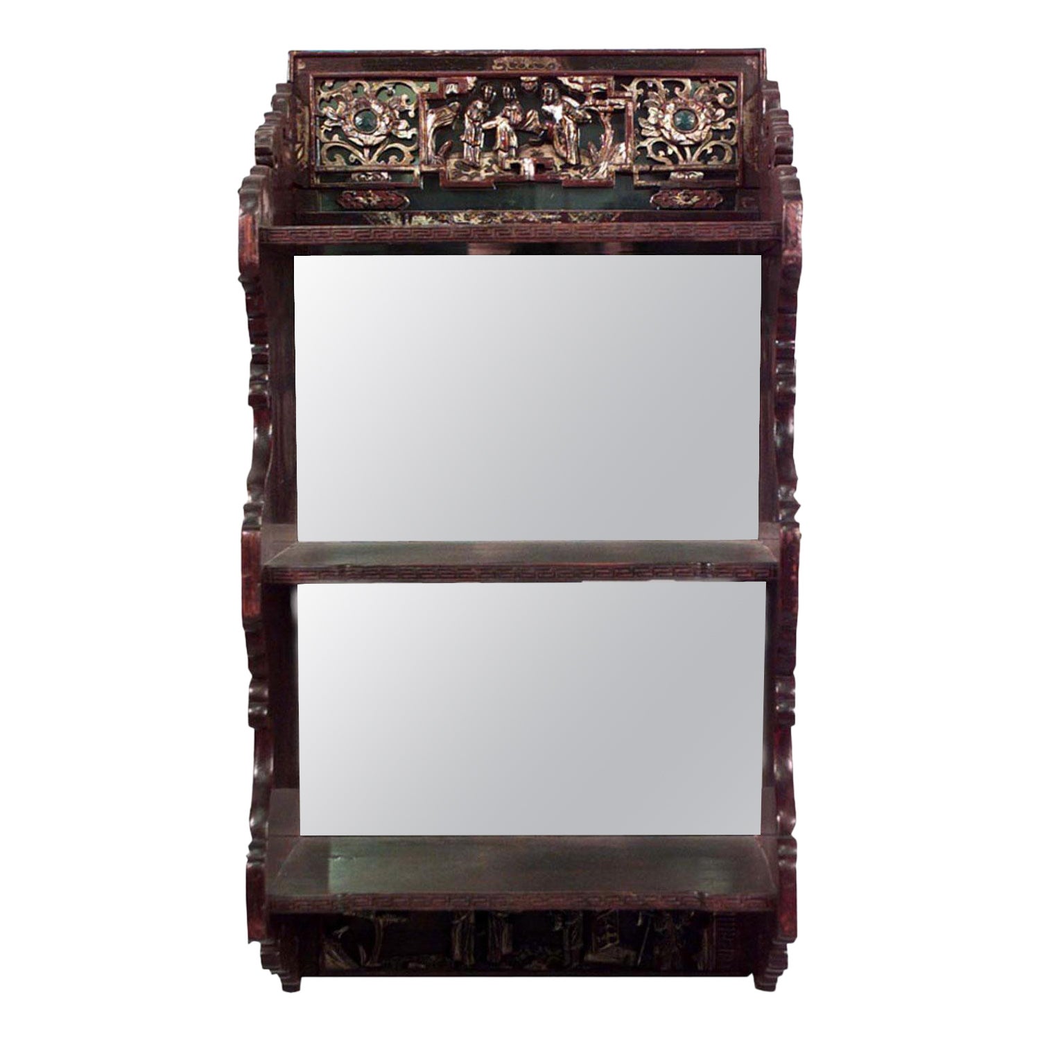 Chinesisches kastanienbraun lackiertes Wandregal