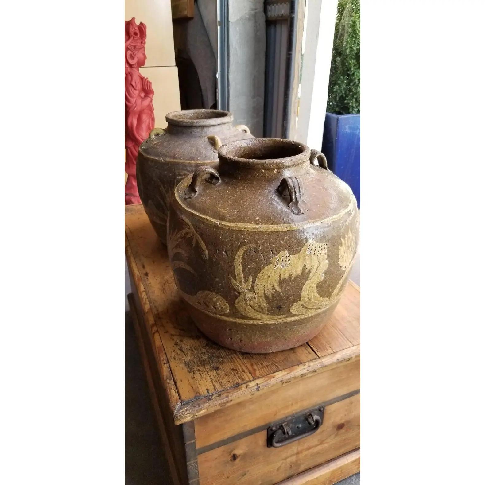 Hand-Crafted Chinese Martaban Stoneware Storage Jars