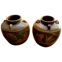 Antique Chinese Martaban Stoneware Storage Jars