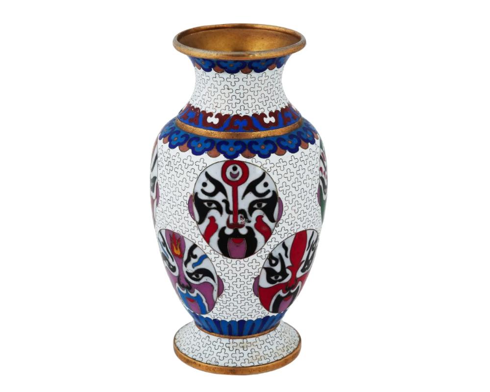 Cloissoné Chinese Mask Design Cloisonne Enamel Over Brass Vase For Sale
