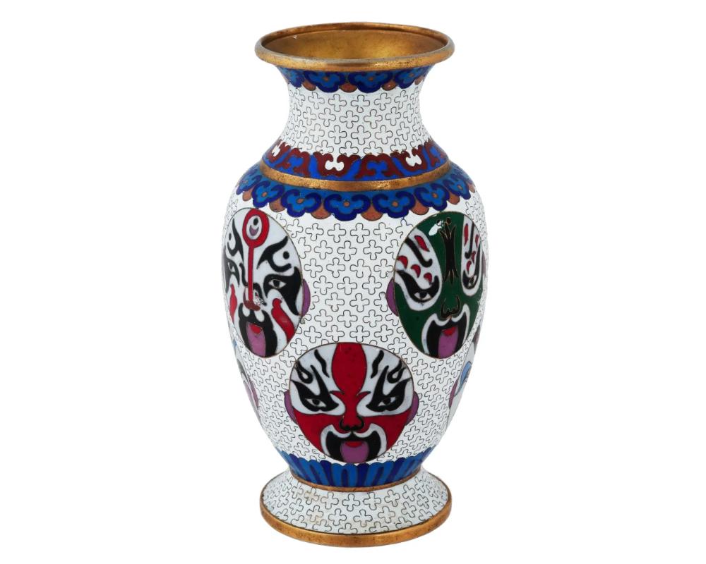 Chinese Mask Design Cloisonne Enamel Over Brass Vase In Good Condition For Sale In New York, NY
