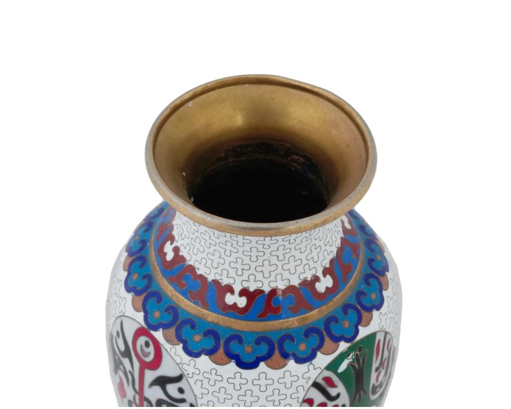 Chinese Mask Design Cloisonne Enamel Over Brass Vase For Sale 2