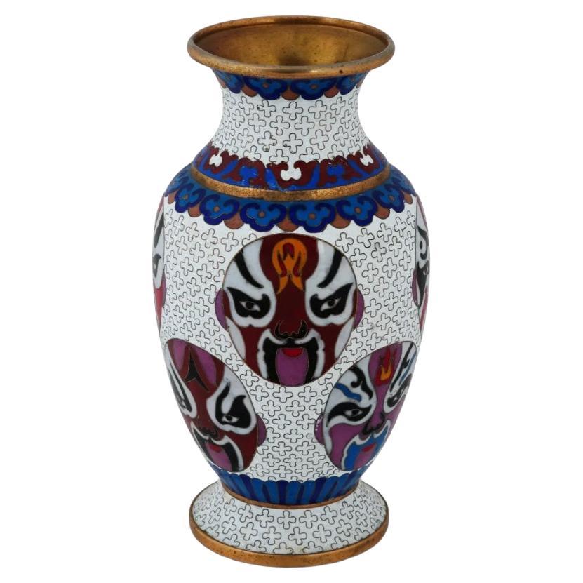 Chinese Mask Design Cloisonne Enamel Over Brass Vase For Sale