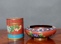 Chinese Matching Cloisonné Enamel Cigarette Case, Match Slot and Ashtray, 19c