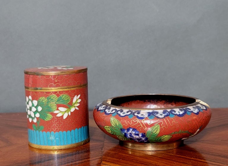 cloisonne cigarette box Chinese Brass Wood Black Bird Vintage Chinese Cloisonn Cigarette Box