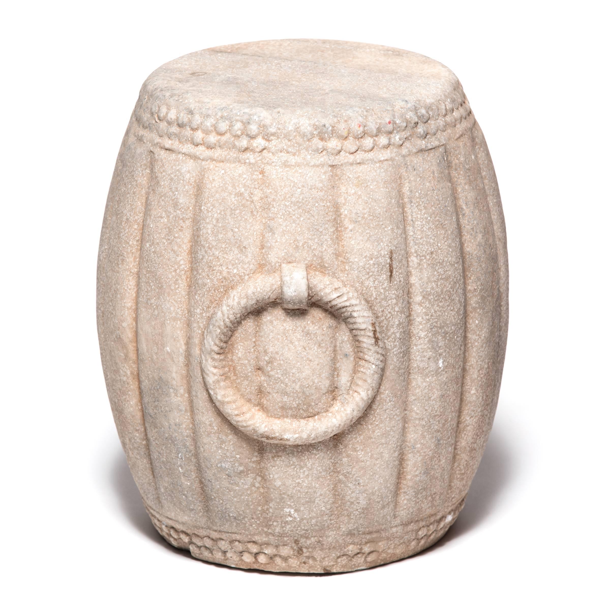 Hand-Carved Chinese Melon Form Marble Drum