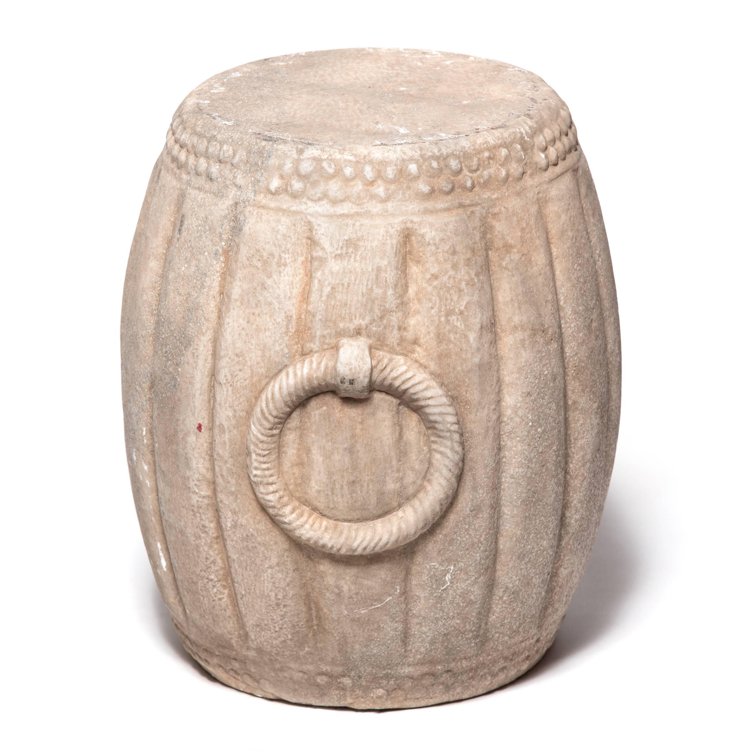 Hand-Carved Chinese Melon Form Marble Drum