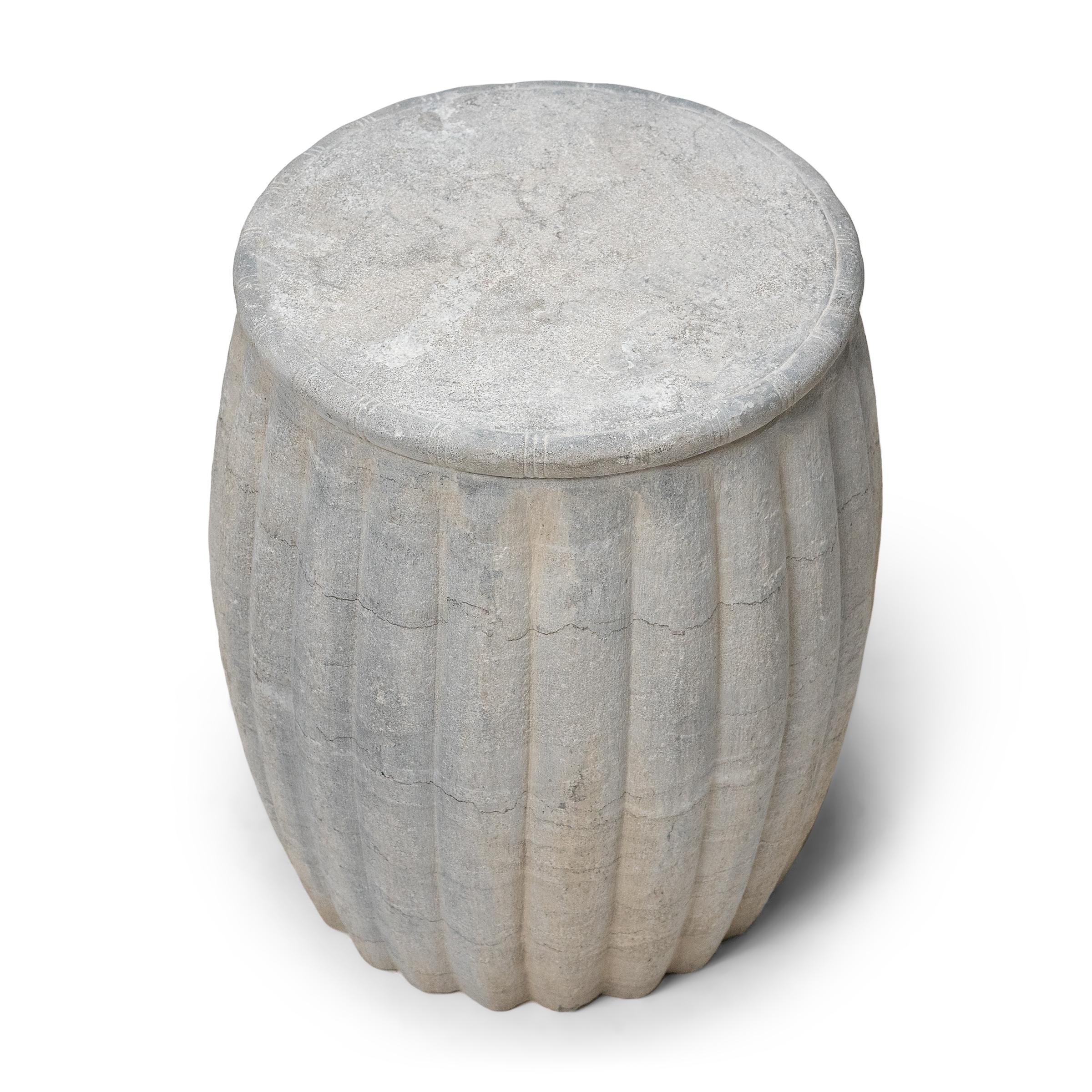 Carved Chinese Melon Stone Drum For Sale