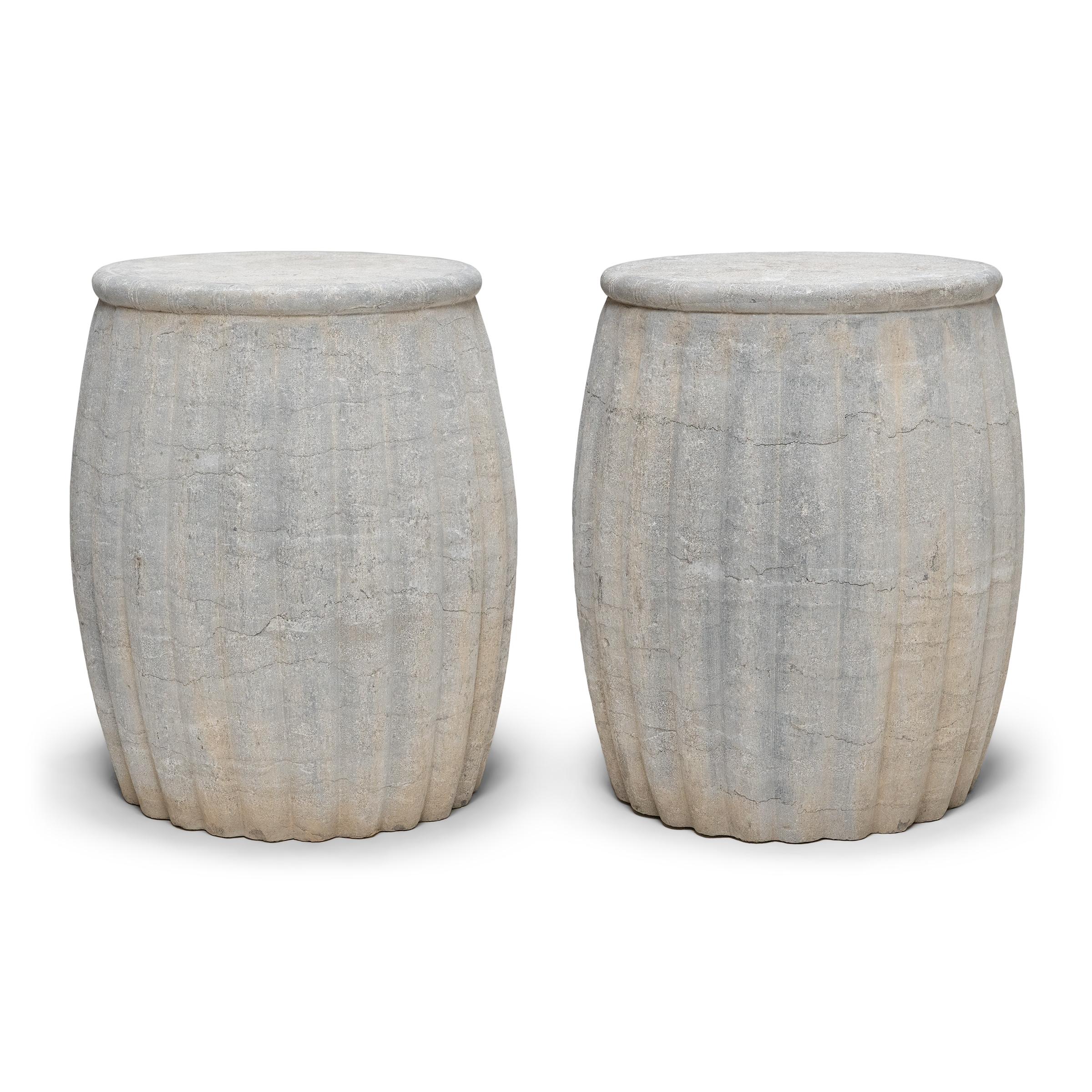 Contemporary Chinese Melon Stone Drum Table