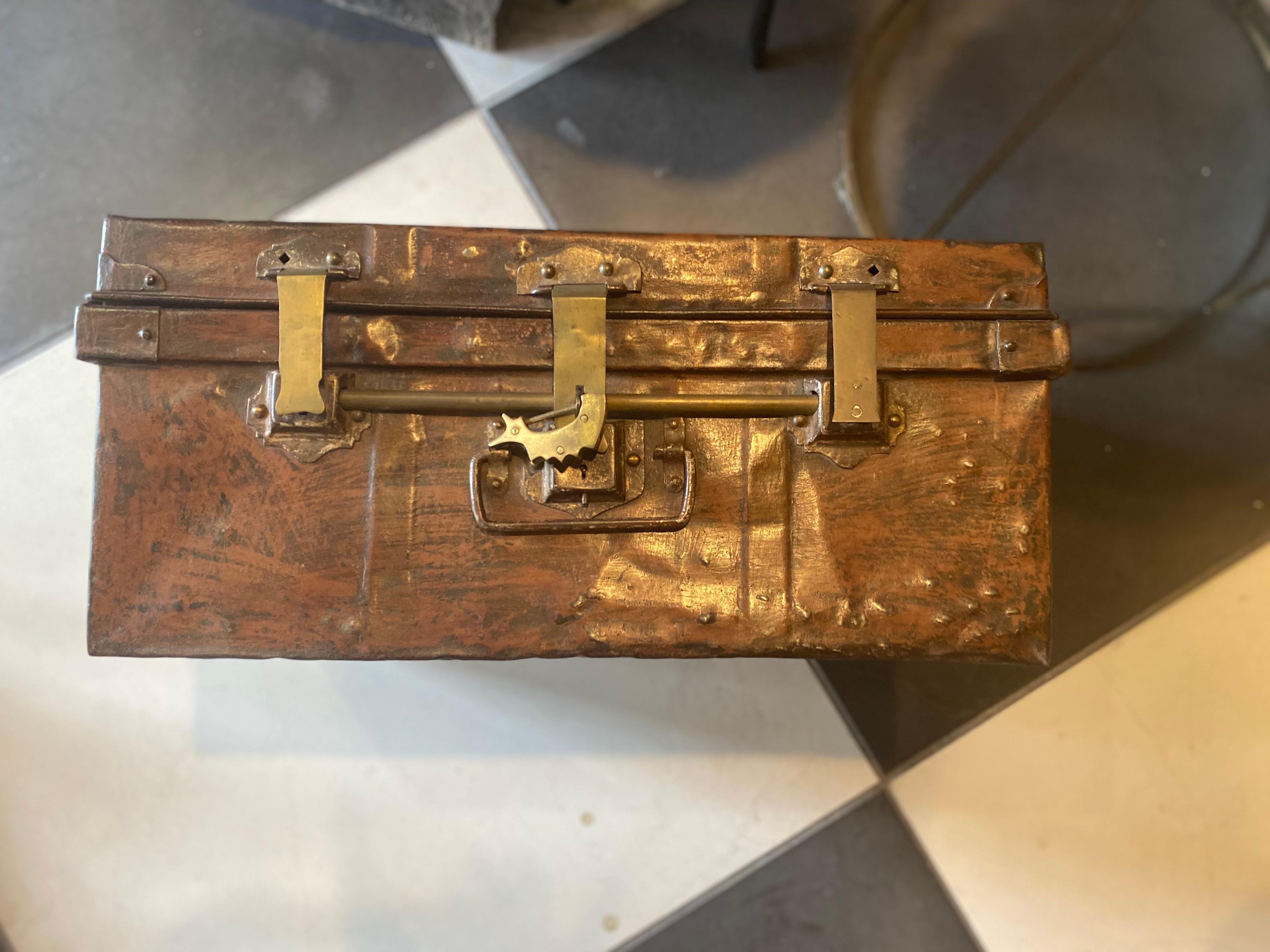 Mid-20th Century Chinese Metal Trunk W/ Bird Lock For Sale