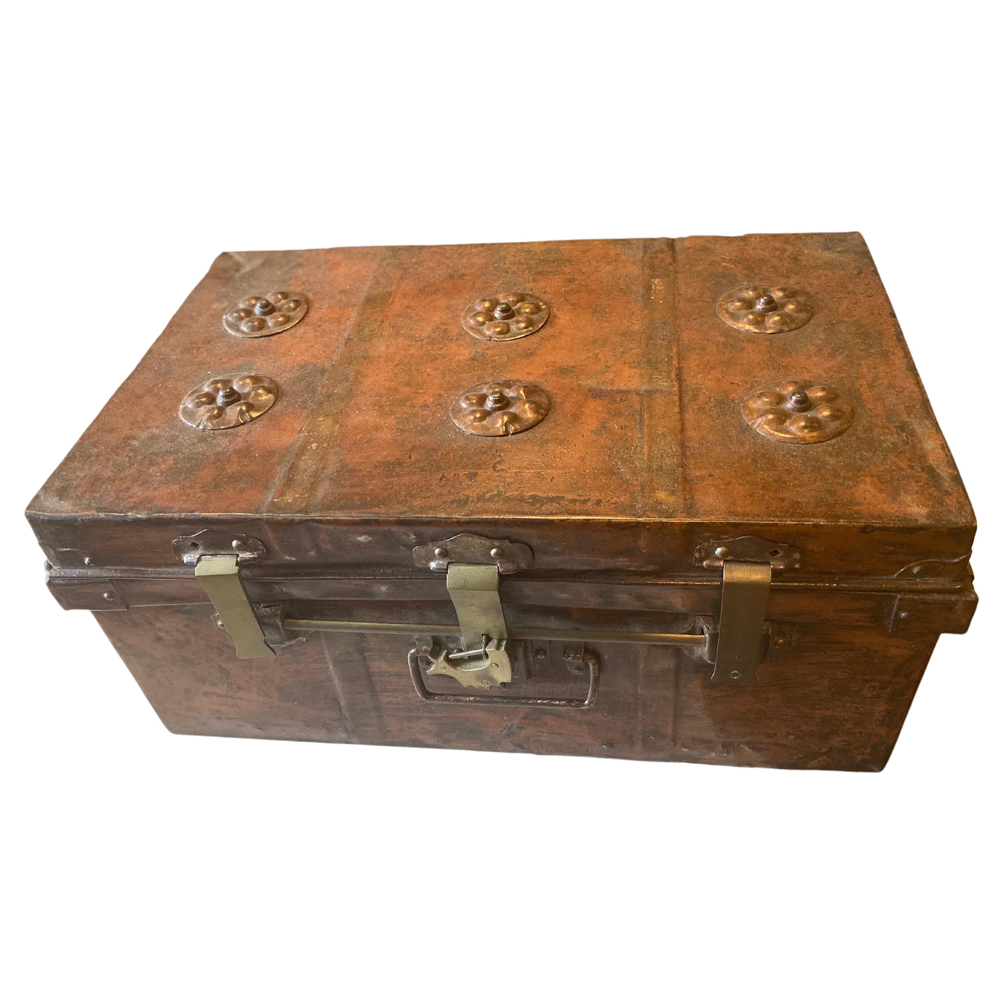 Chinese Metal Trunk W/ Bird Lock For Sale