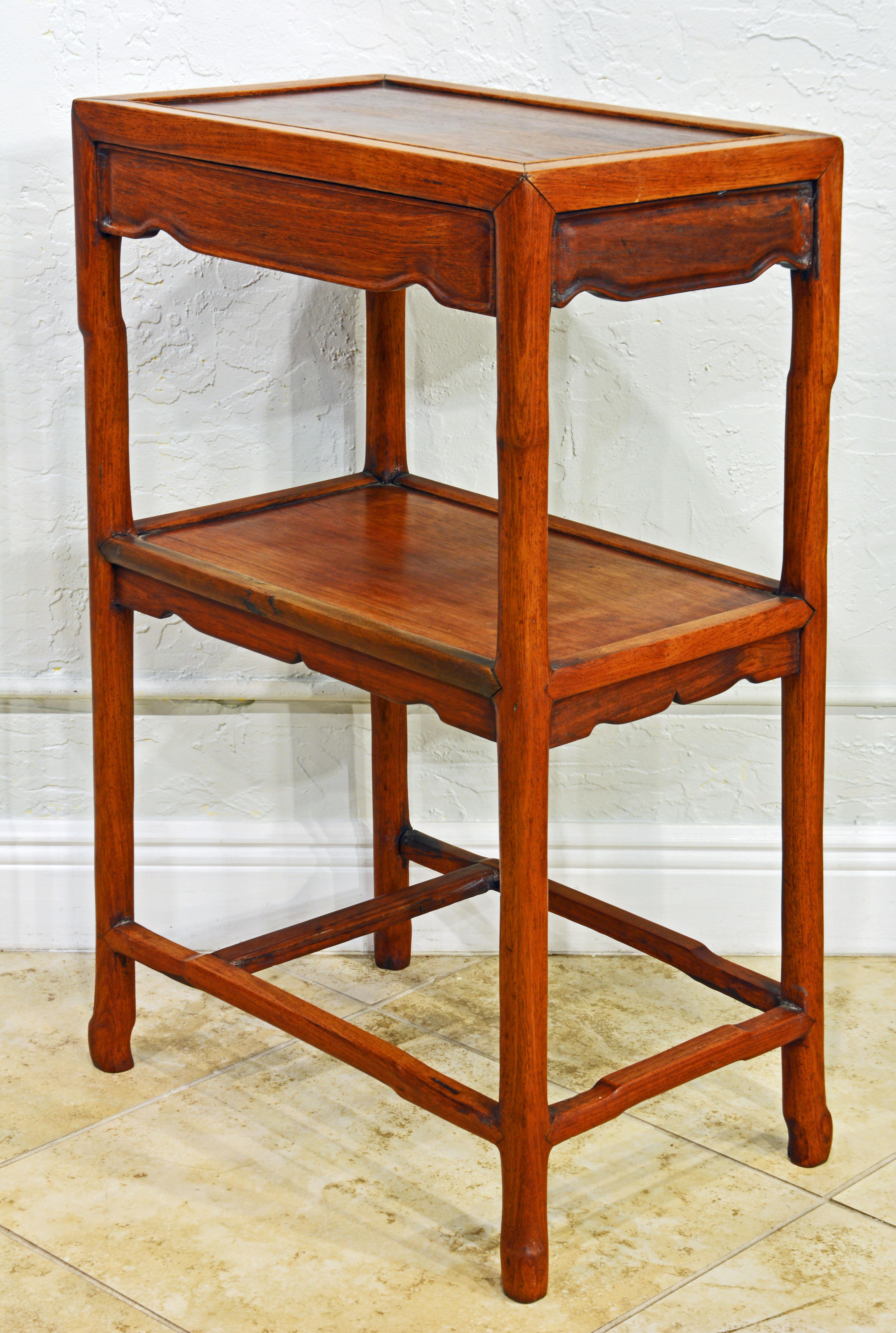 Hand-Carved Chinese Mid 19th Century Ming Style Huanghuali Two Tier Stand or Table