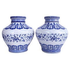 Chinese Mid 20th-Century Blue and White Porcelain Vases, Pair