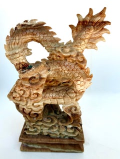 Chinese Mid-20th Century Hand-Carved Banded Onyx Dragon Sculpture Circa 1960