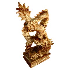 Chinese Mid-20th Century Hand-Carved Banded Onyx Dragon Sculpture Circa 1960