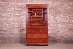 Chinese Mid-Century Carved Elmwood Glass Front Lighted Display Cabinet