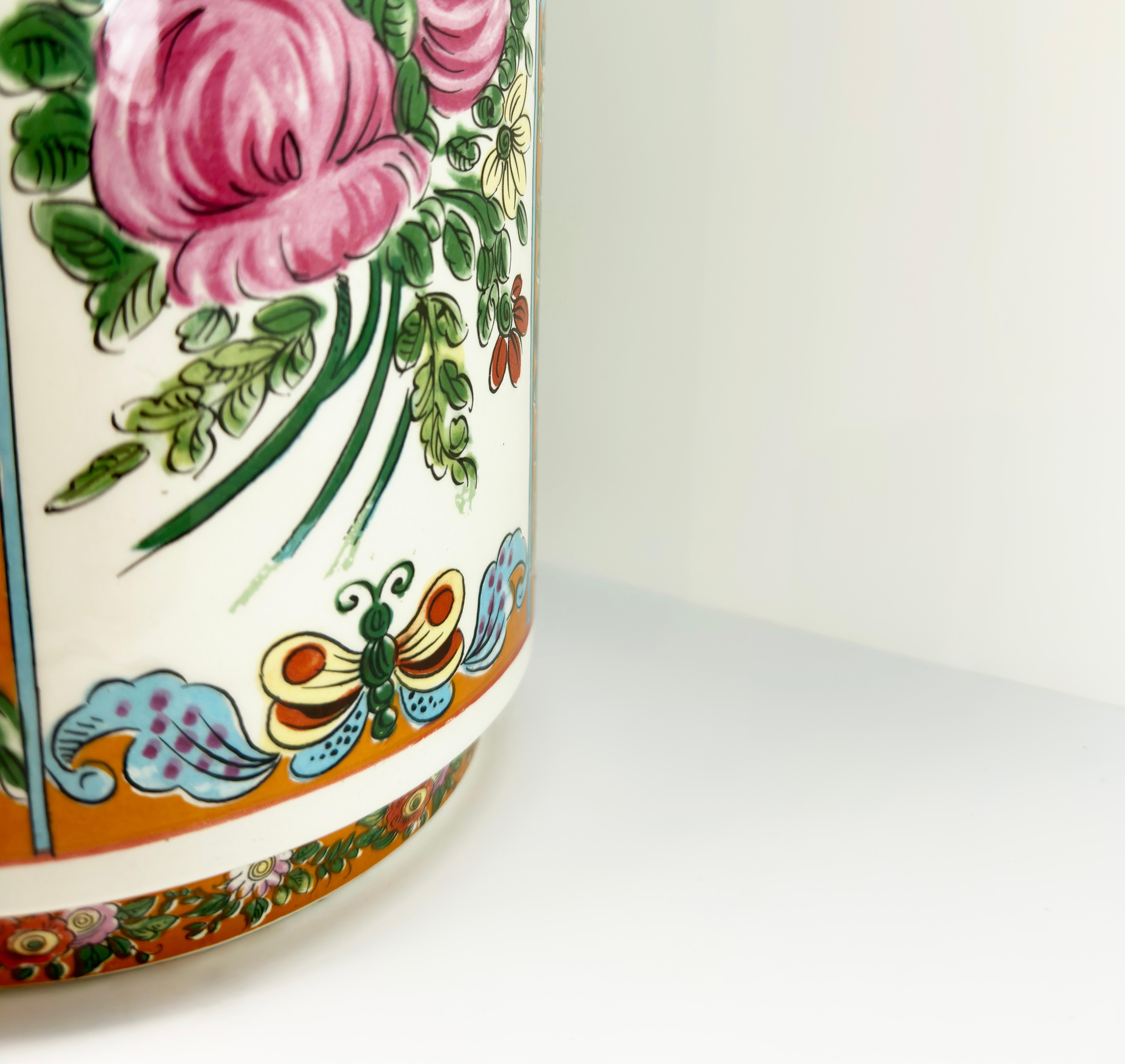 Chinese Mid Century Large Porcelain Famille Rose Rouleau Floor Vase  1