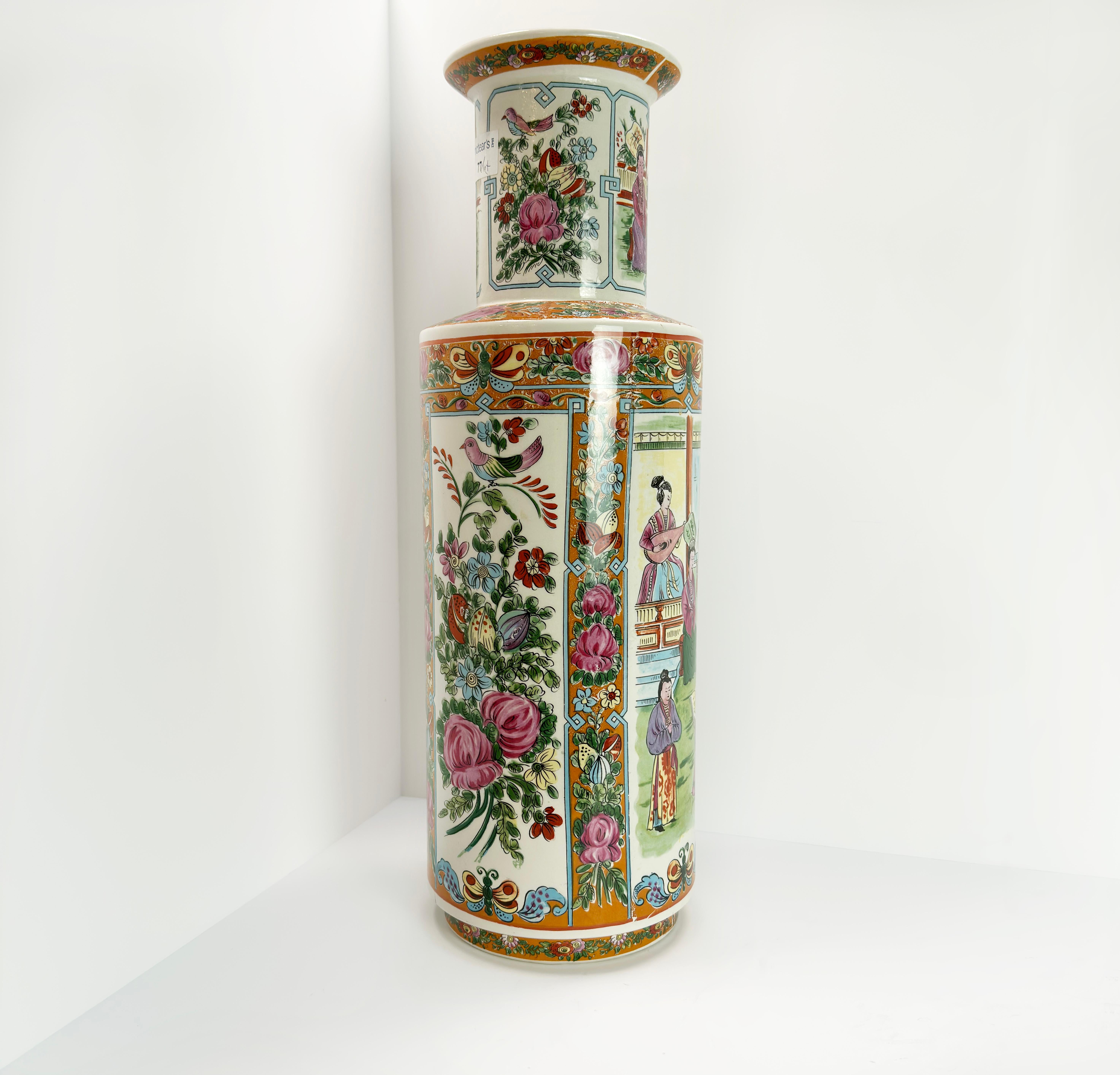 Chinese Mid Century Large Porcelain Famille Rose Rouleau Floor Vase  2