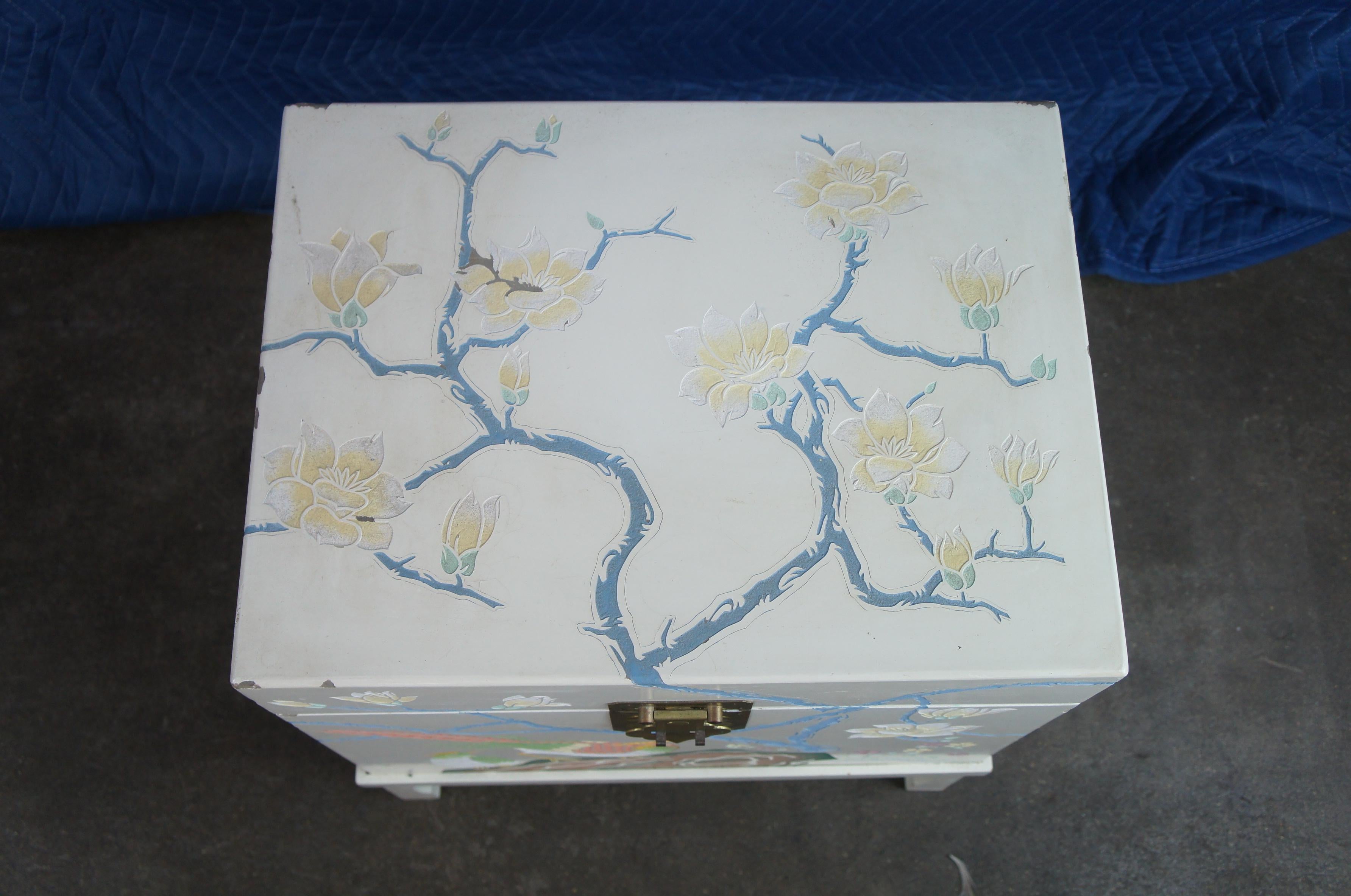 Brass Chinese Mid Century Polychrome Lacquered Chest on Stand Box Trunk Side Table For Sale