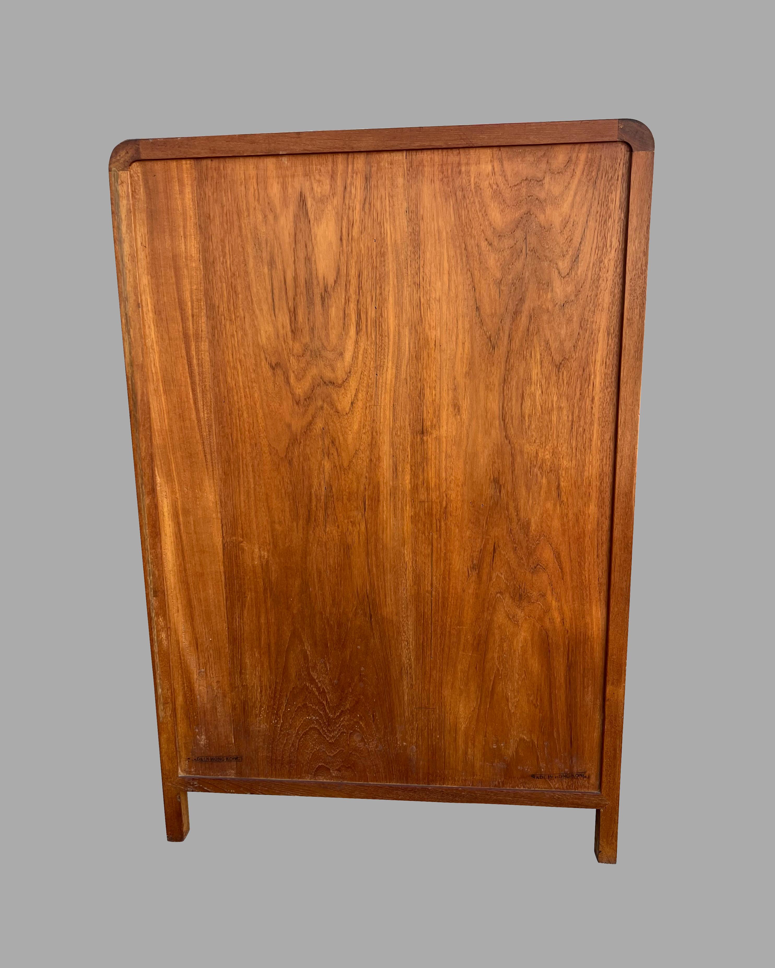 20th Century Chinese Mid-Century Teak Glazed Double Door Display Case with 2 Drawers For Sale