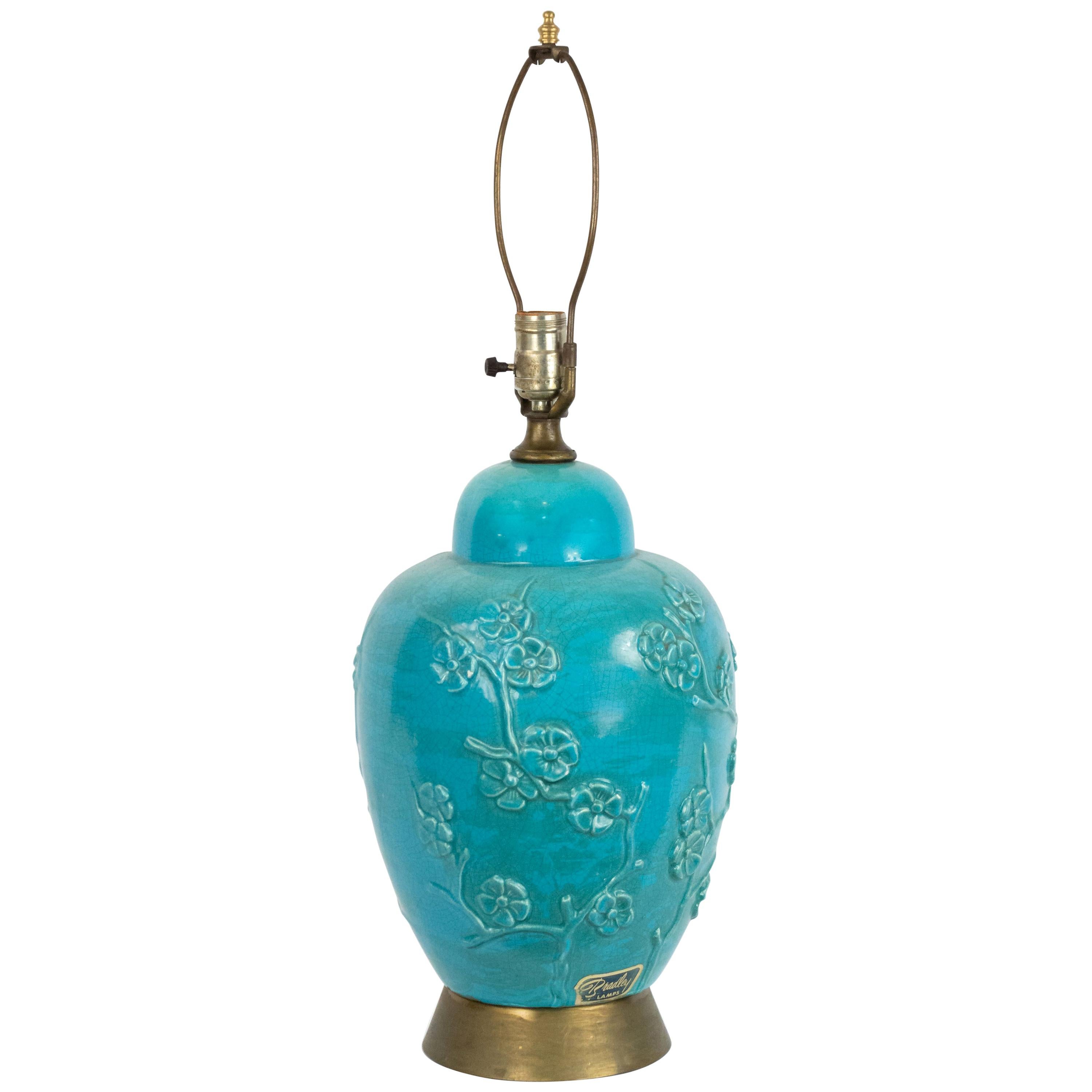 Chinese Midcentury Turquoise Porcelain Table Lamp For Sale