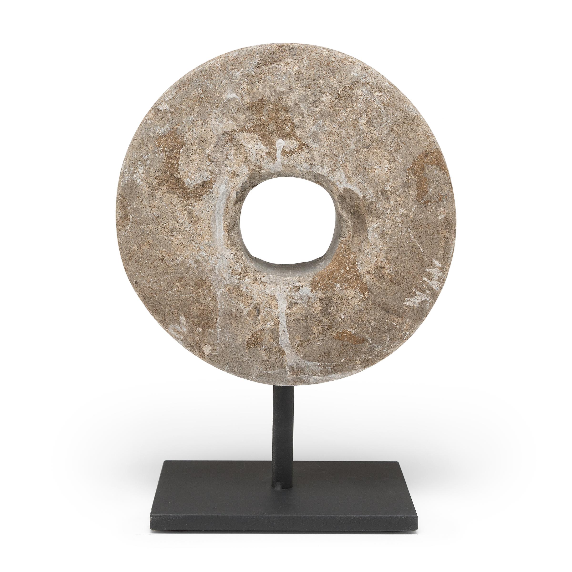 Minimalist Chinese Prosperity Stone Disc, c. 1900 For Sale