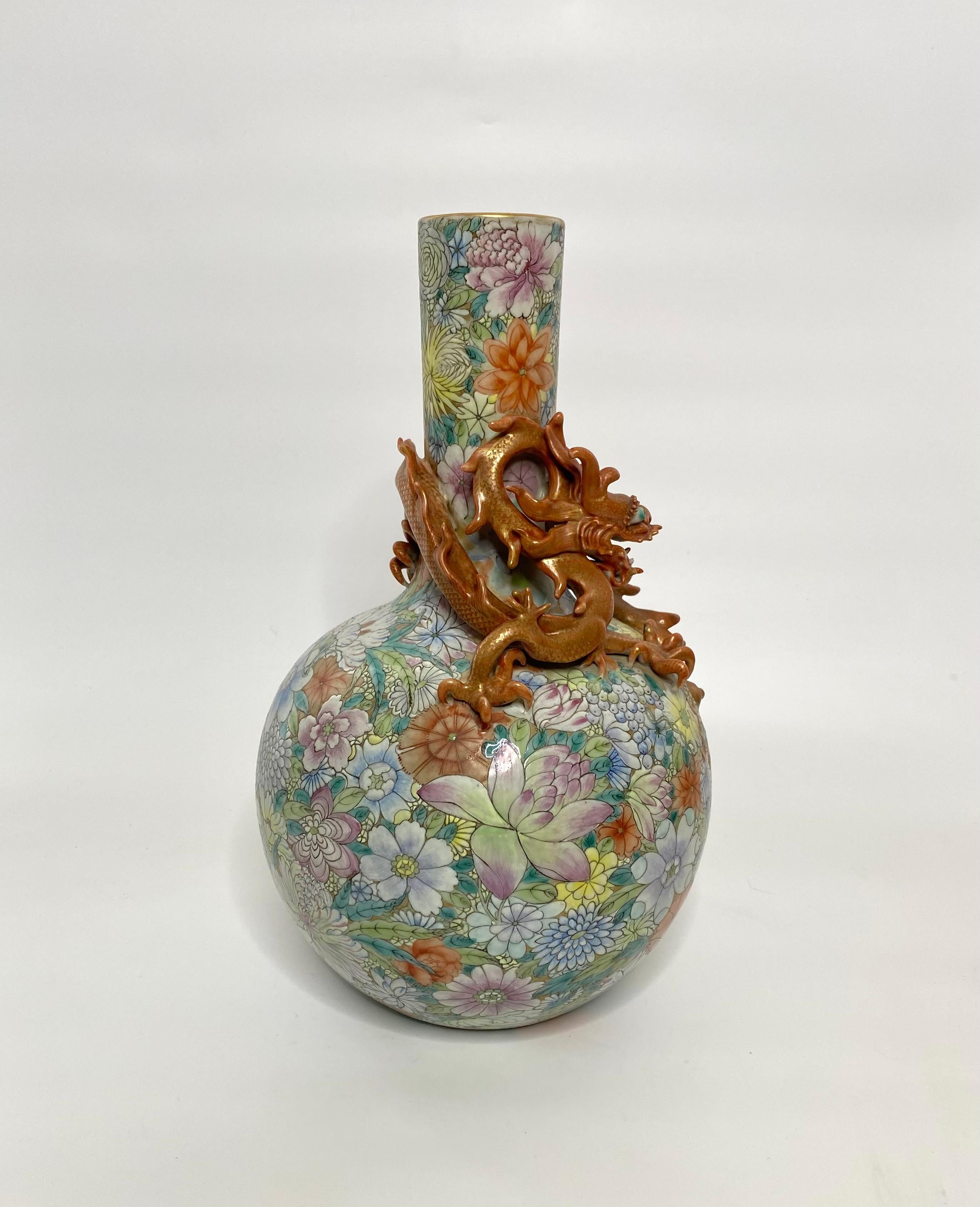 Chinese Millefleur Dragon vase, Republic Period. 6