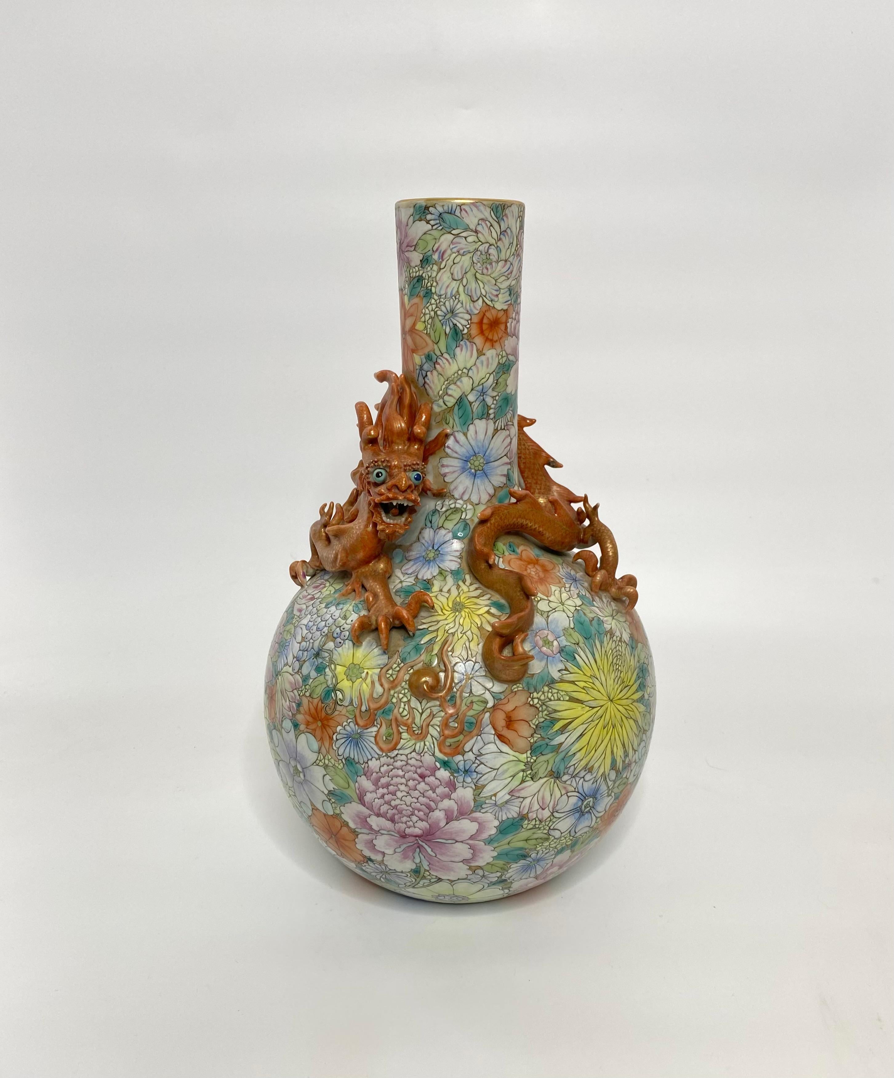 Chinese Millefleur Dragon vase, Republic Period. 7