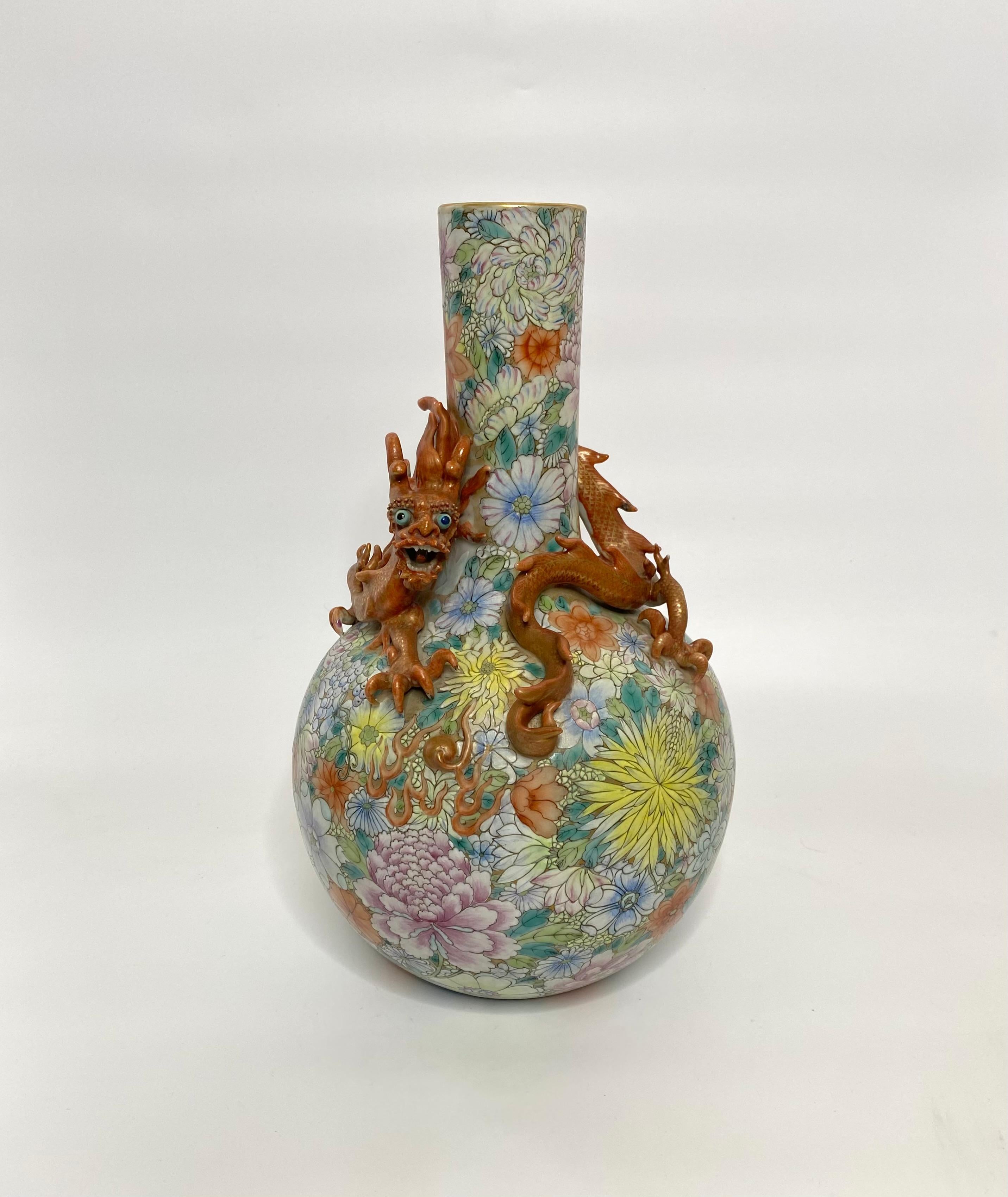 Chinese Millefleur Dragon vase, Republic Period. 9