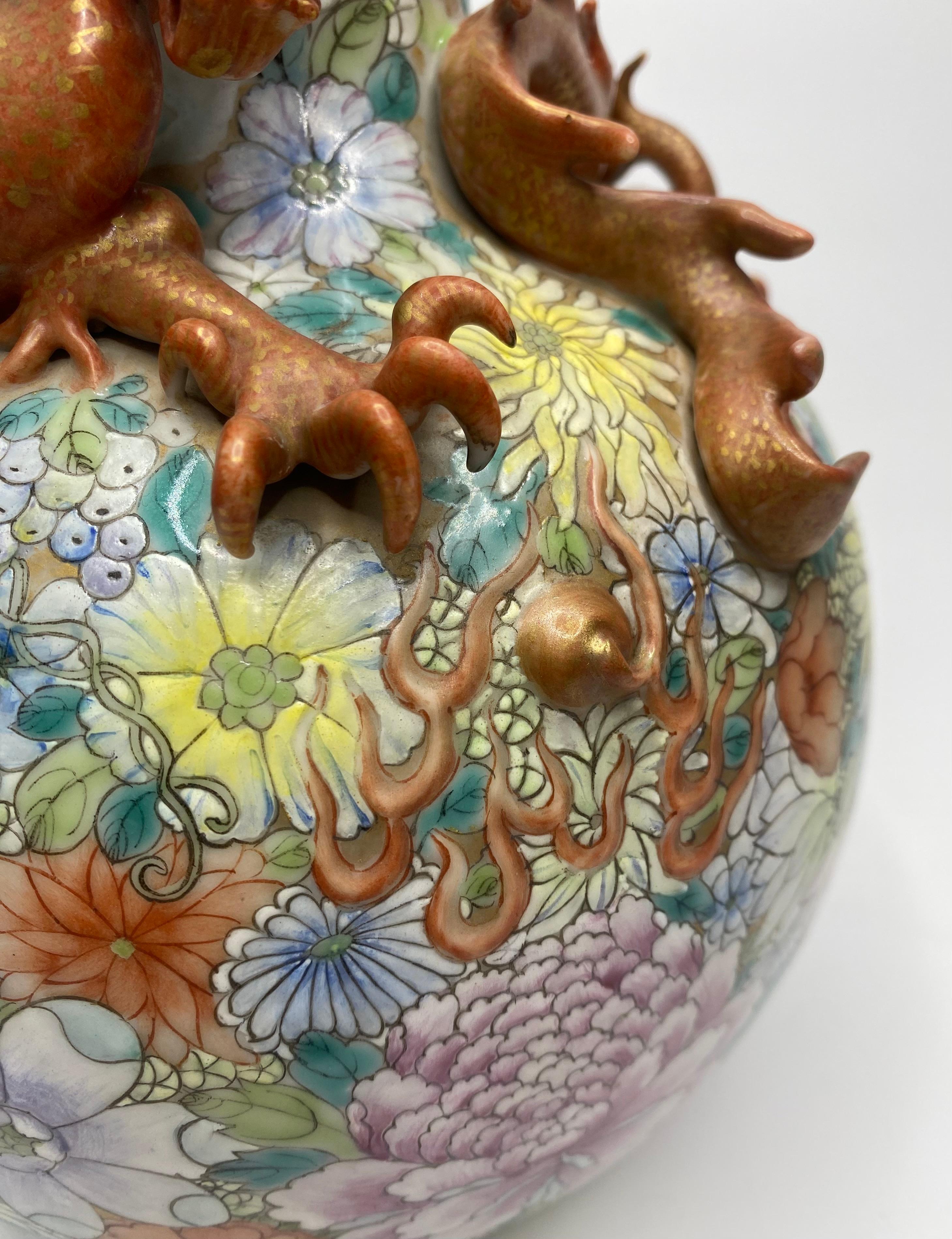 Qing Chinese Millefleur Dragon vase, Republic Period.