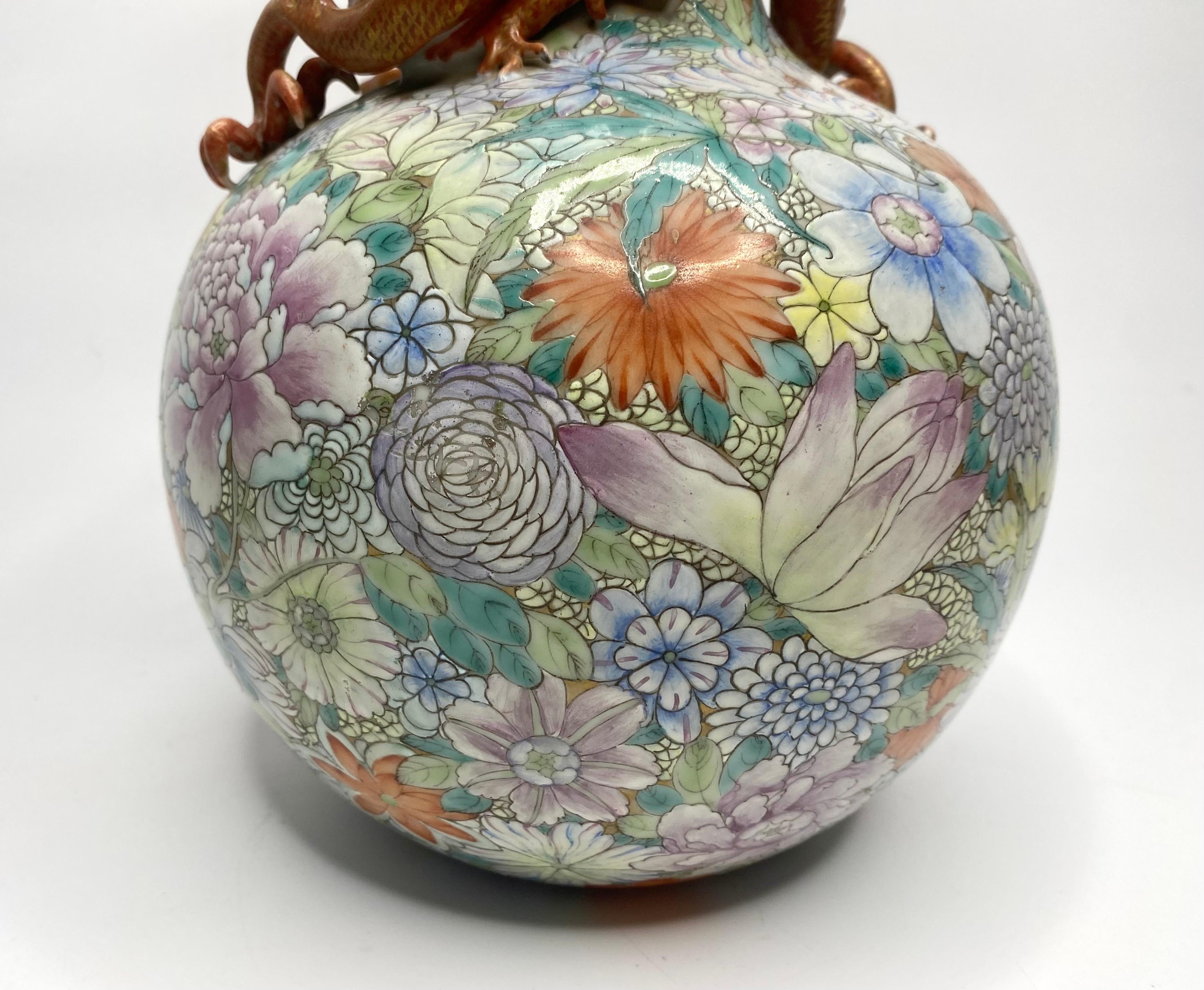 Chinese Millefleur Dragon vase, Republic Period. 1