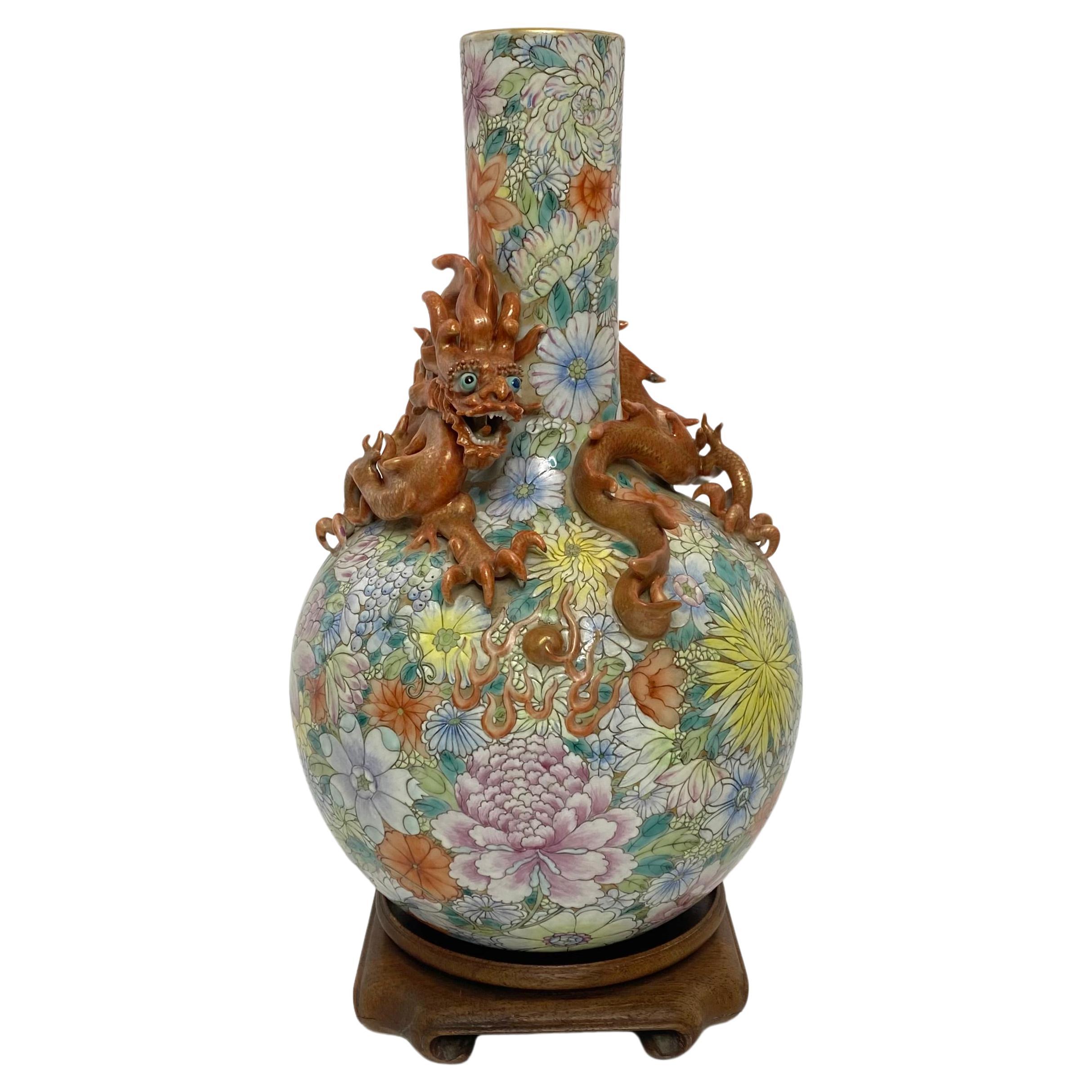 Chinese Millefleur Dragon vase, Republic Period.