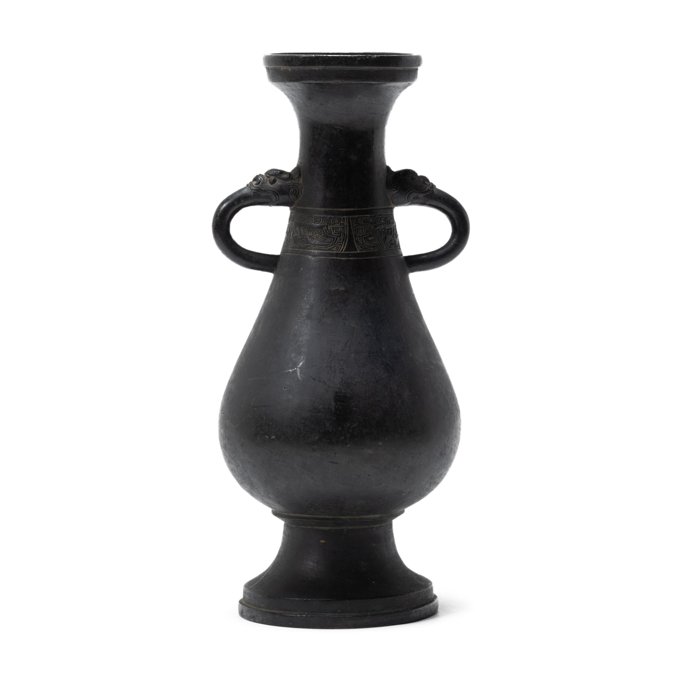 Cast Chinese Ming Bronze Vase with Dragon Lobed Handles