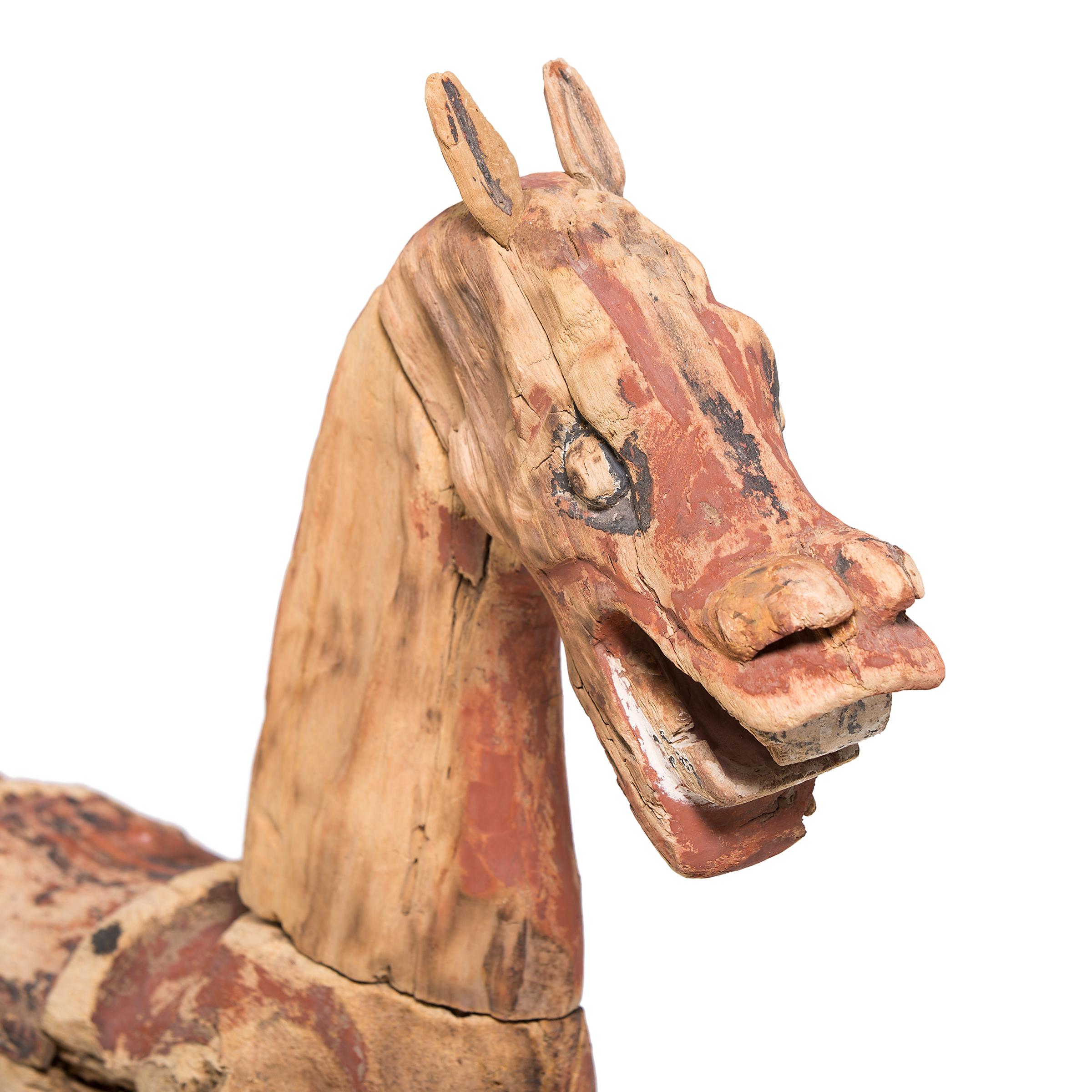 Hand-Painted Chinese Ming Celestial Mingqi Horse Figure For Sale