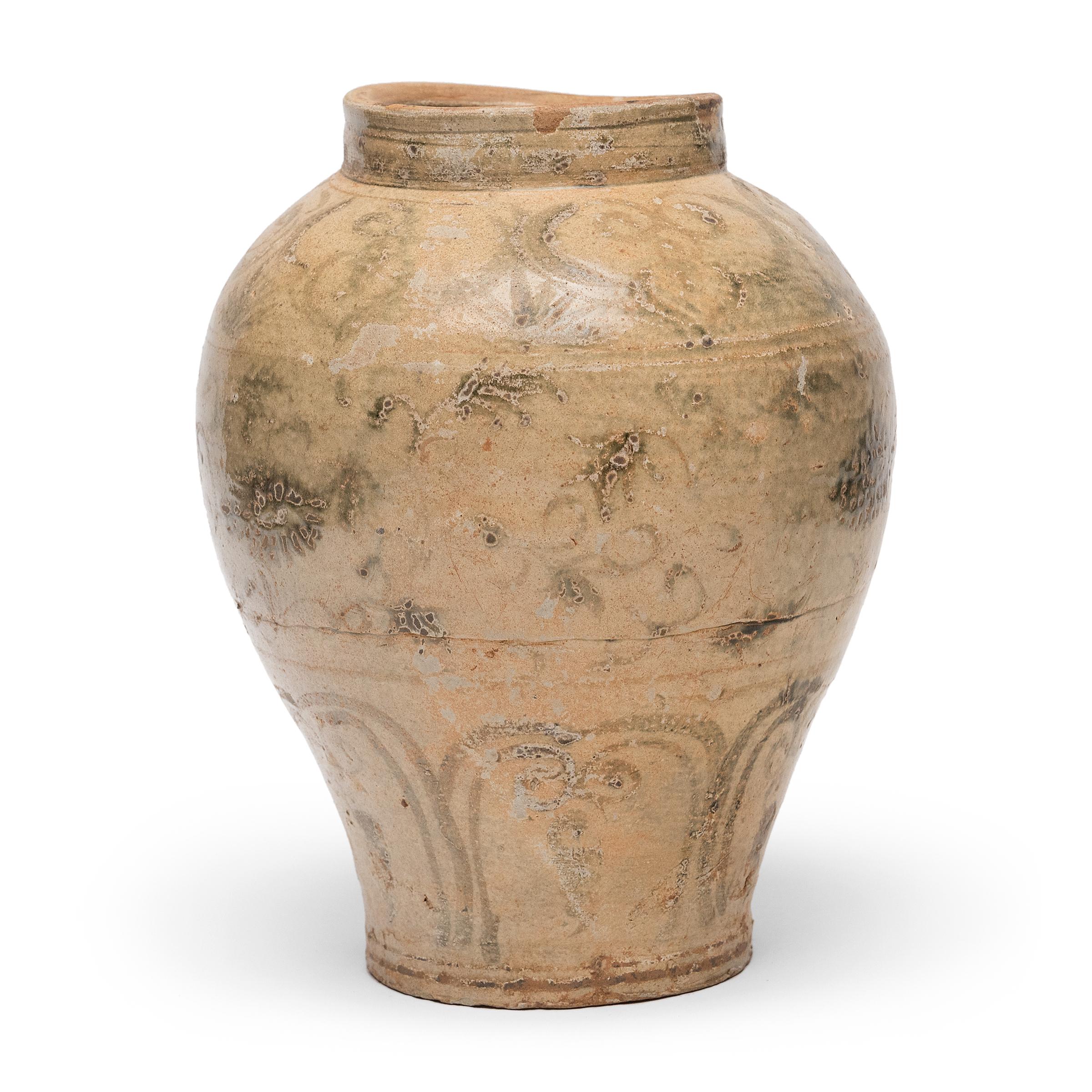 Chinese Ming Cobalt Brushed Celadon Jar, c. 1500 In Good Condition For Sale In Chicago, IL