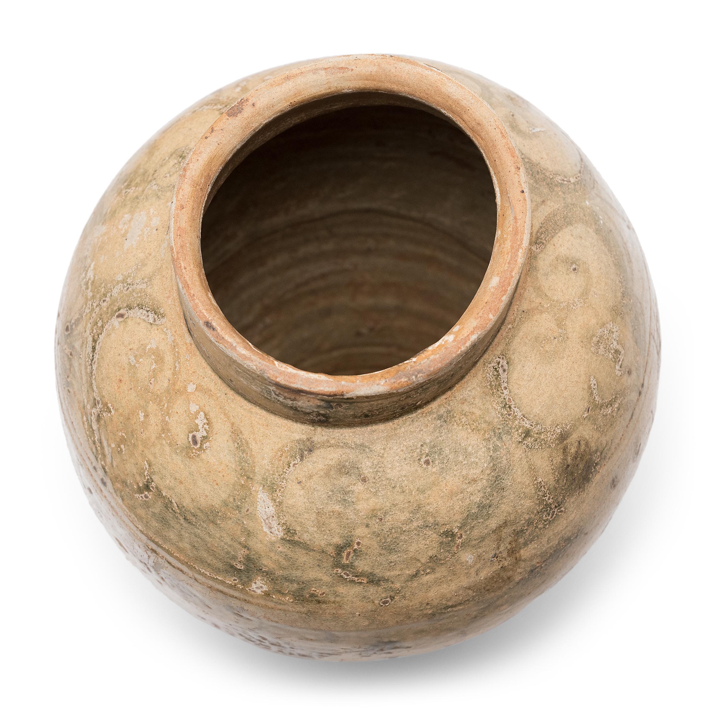 18th Century and Earlier Chinese Ming Cobalt Brushed Celadon Jar, c. 1500 For Sale