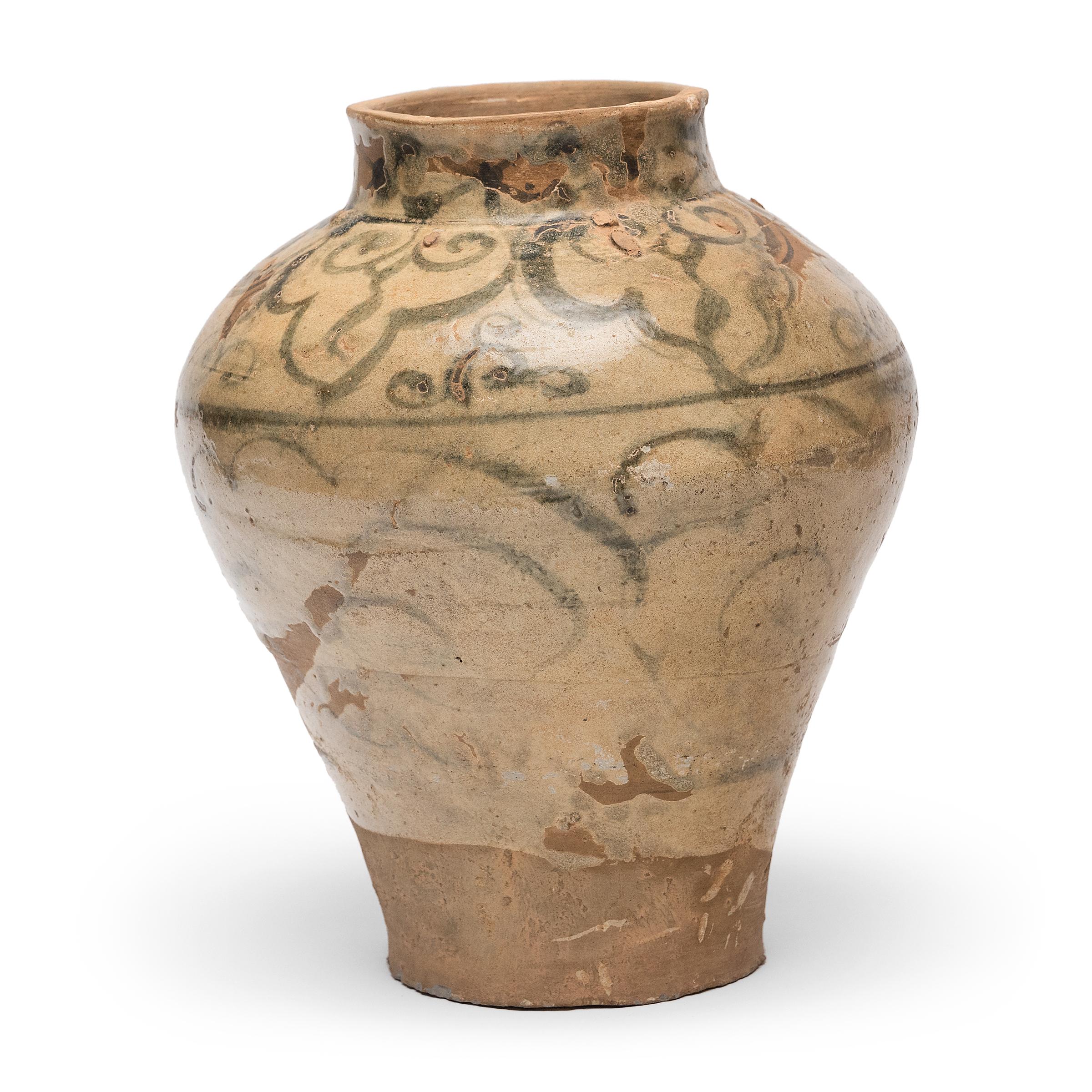 Glazed Chinese Ming Cobalt Brushed Cloud Jar, c. 1500 For Sale