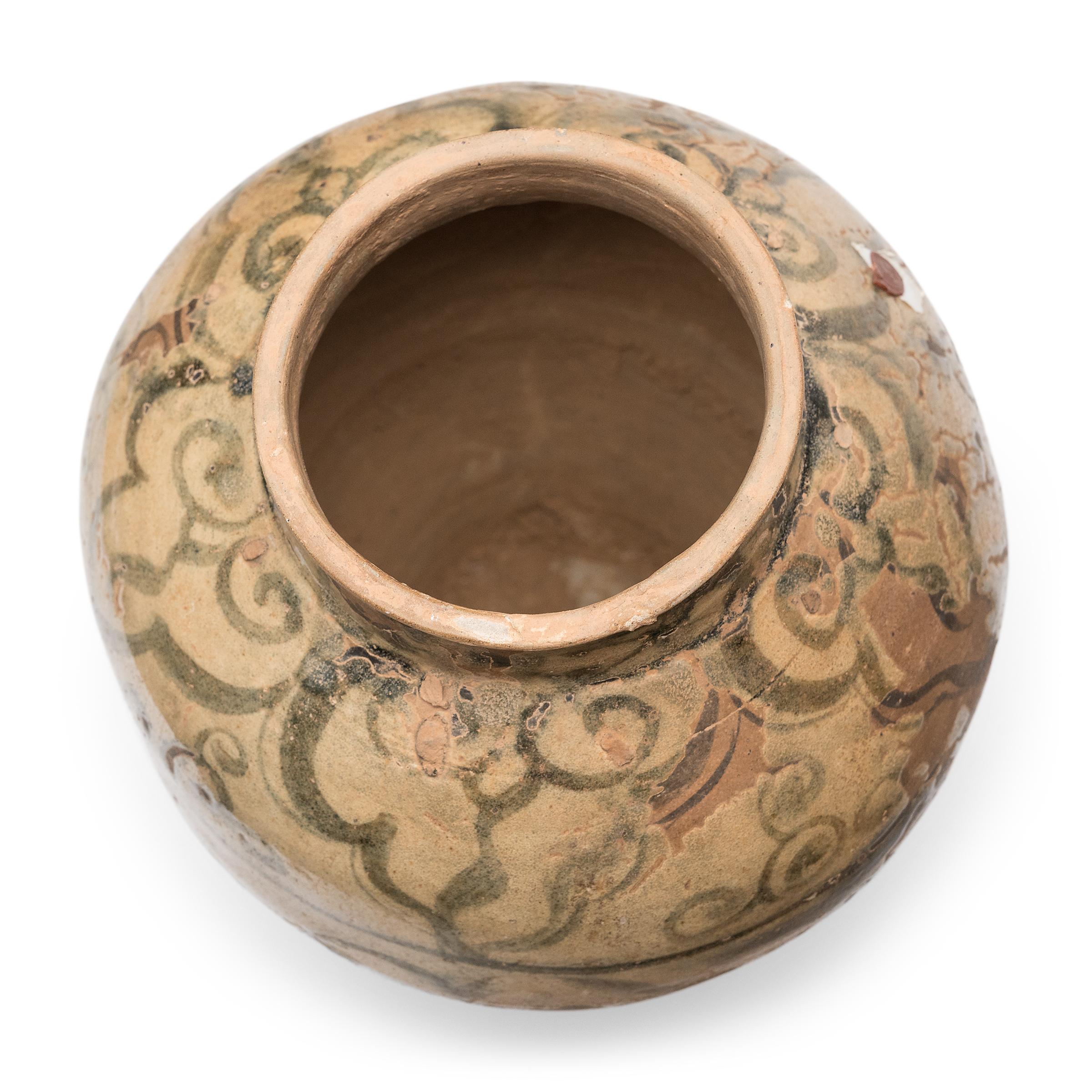 18th Century and Earlier Chinese Ming Cobalt Brushed Cloud Jar, c. 1500 For Sale