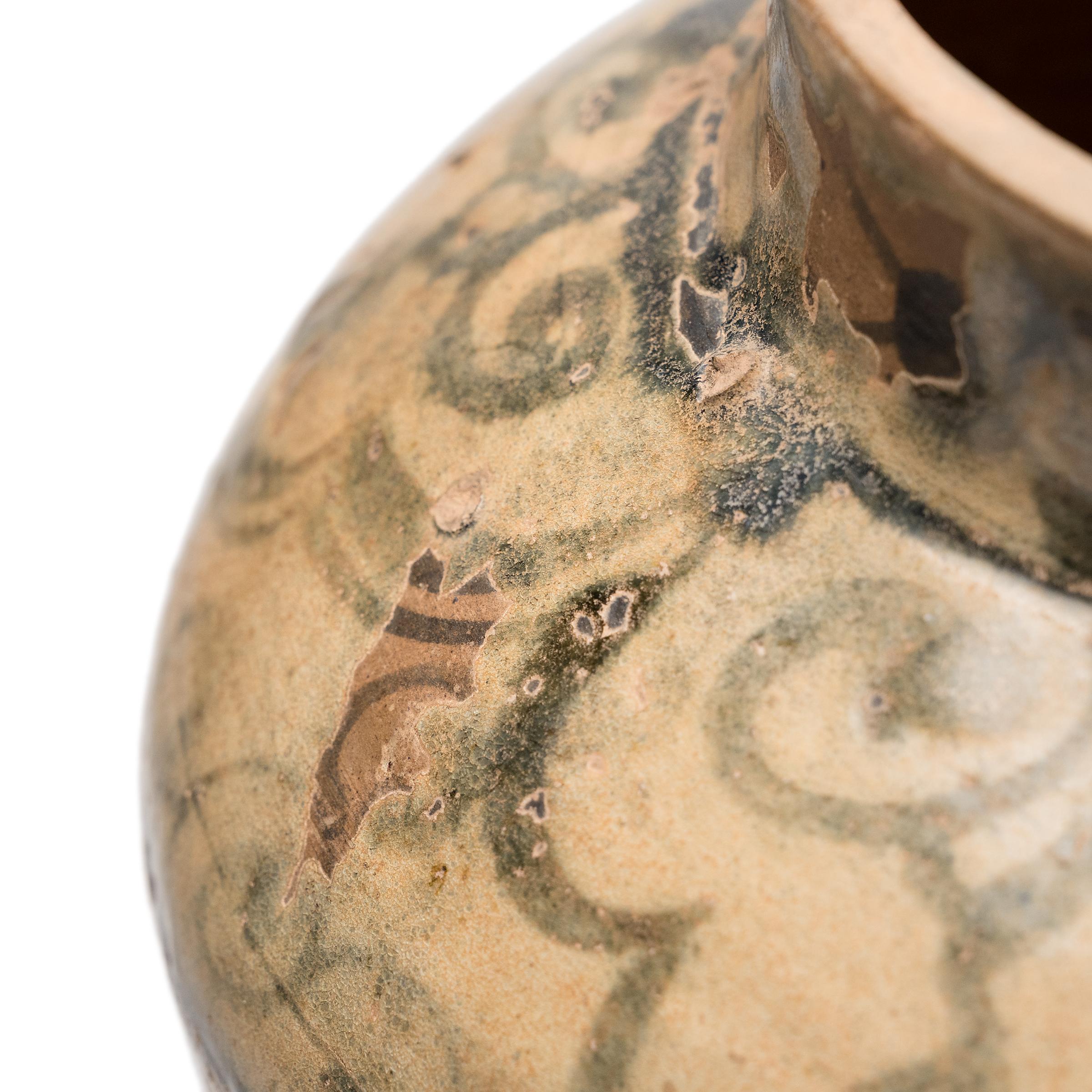 Earthenware Chinese Ming Cobalt Brushed Cloud Jar, c. 1500 For Sale