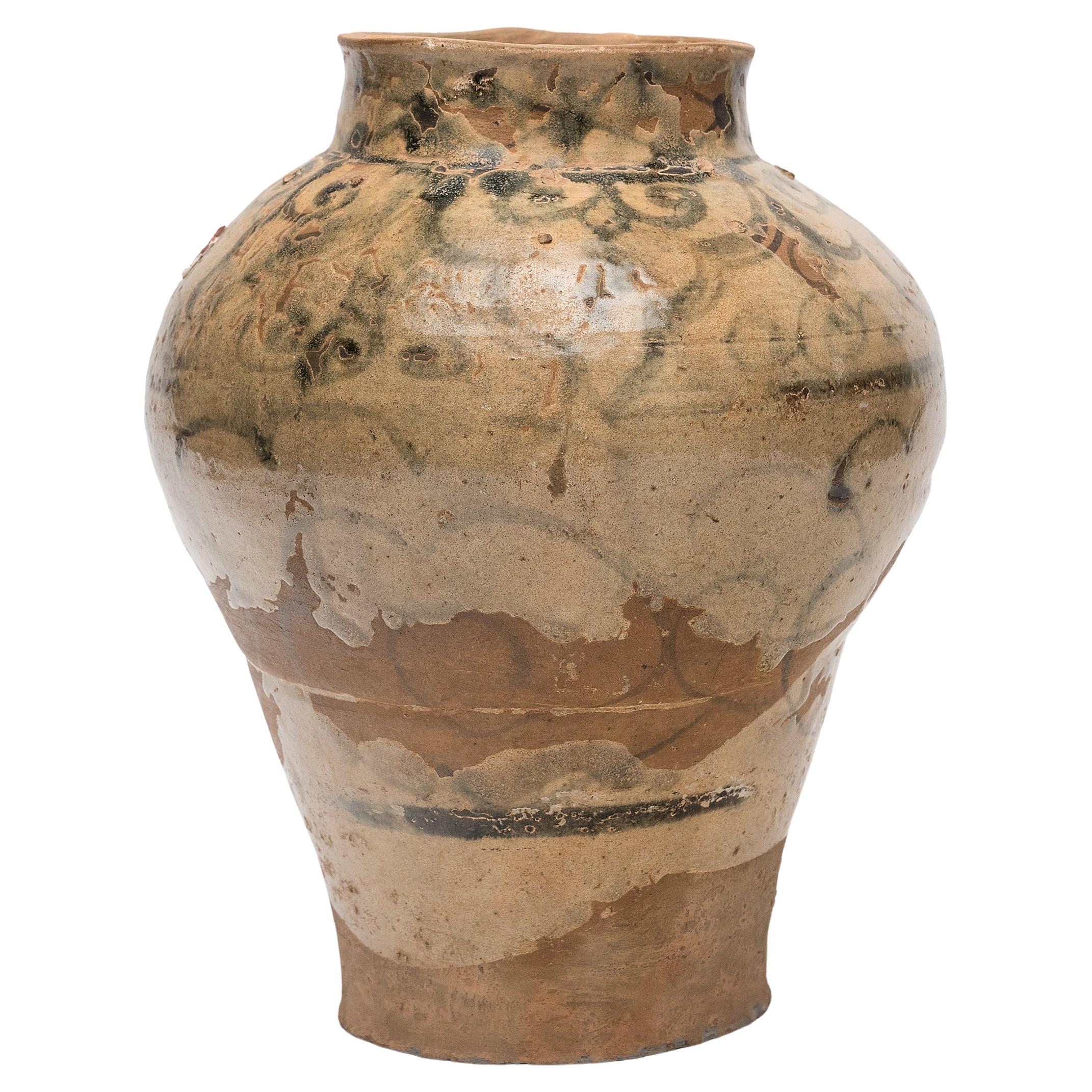 Chinese Ming Cobalt Brushed Cloud Jar, c. 1500 For Sale