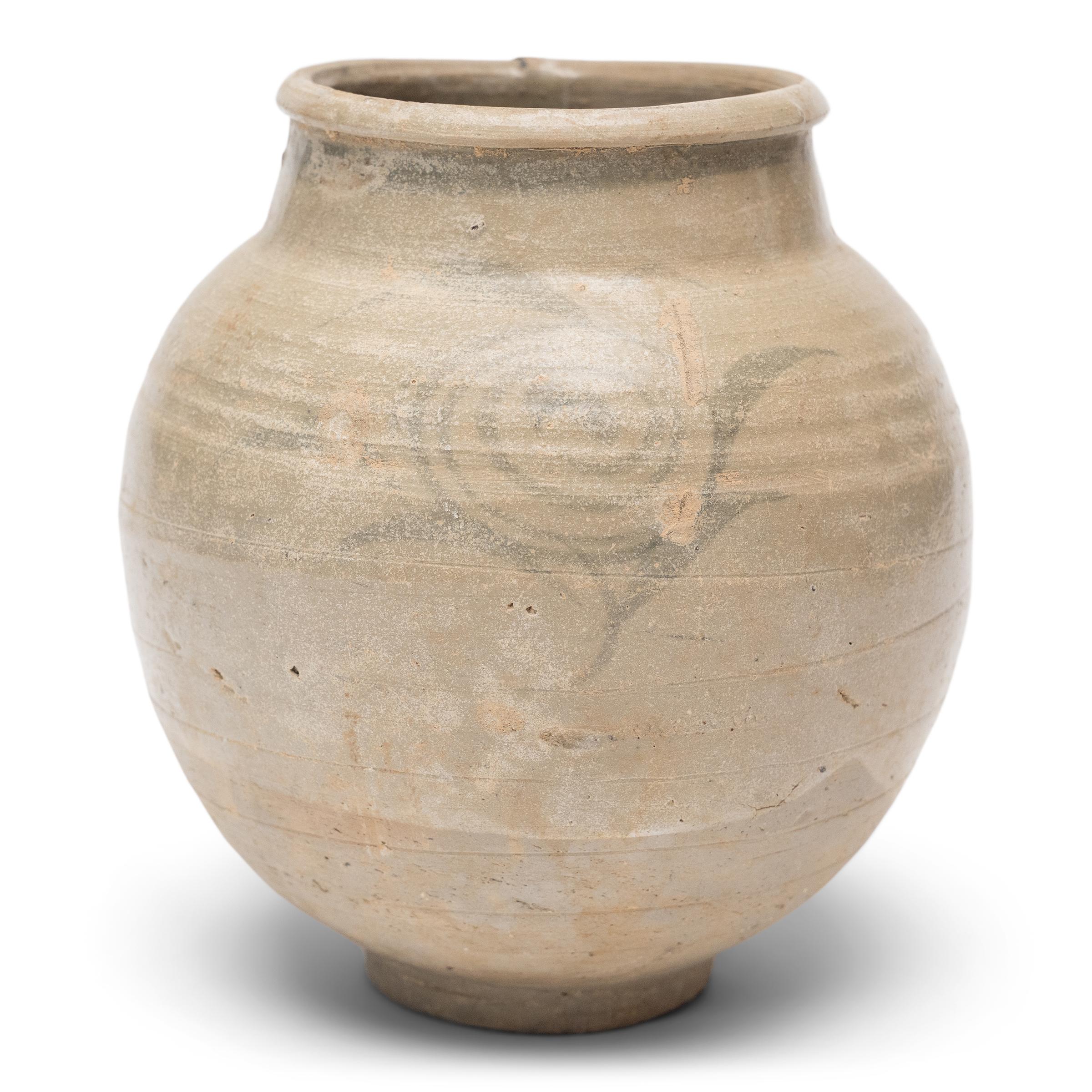 Glazed Chinese Ming Cobalt Brushed Jar, c. 1600 For Sale