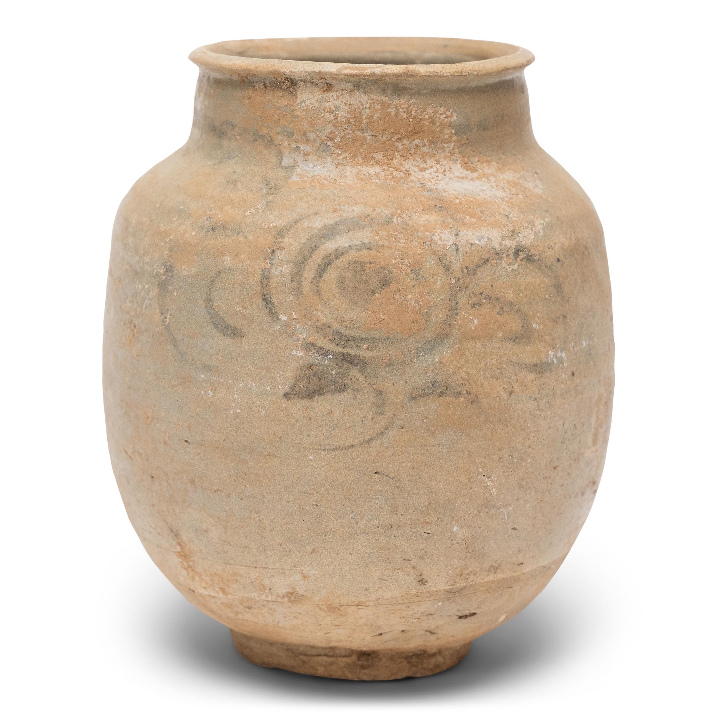 Glazed Chinese Ming Cobalt Brushed Jar, c. 1600 For Sale