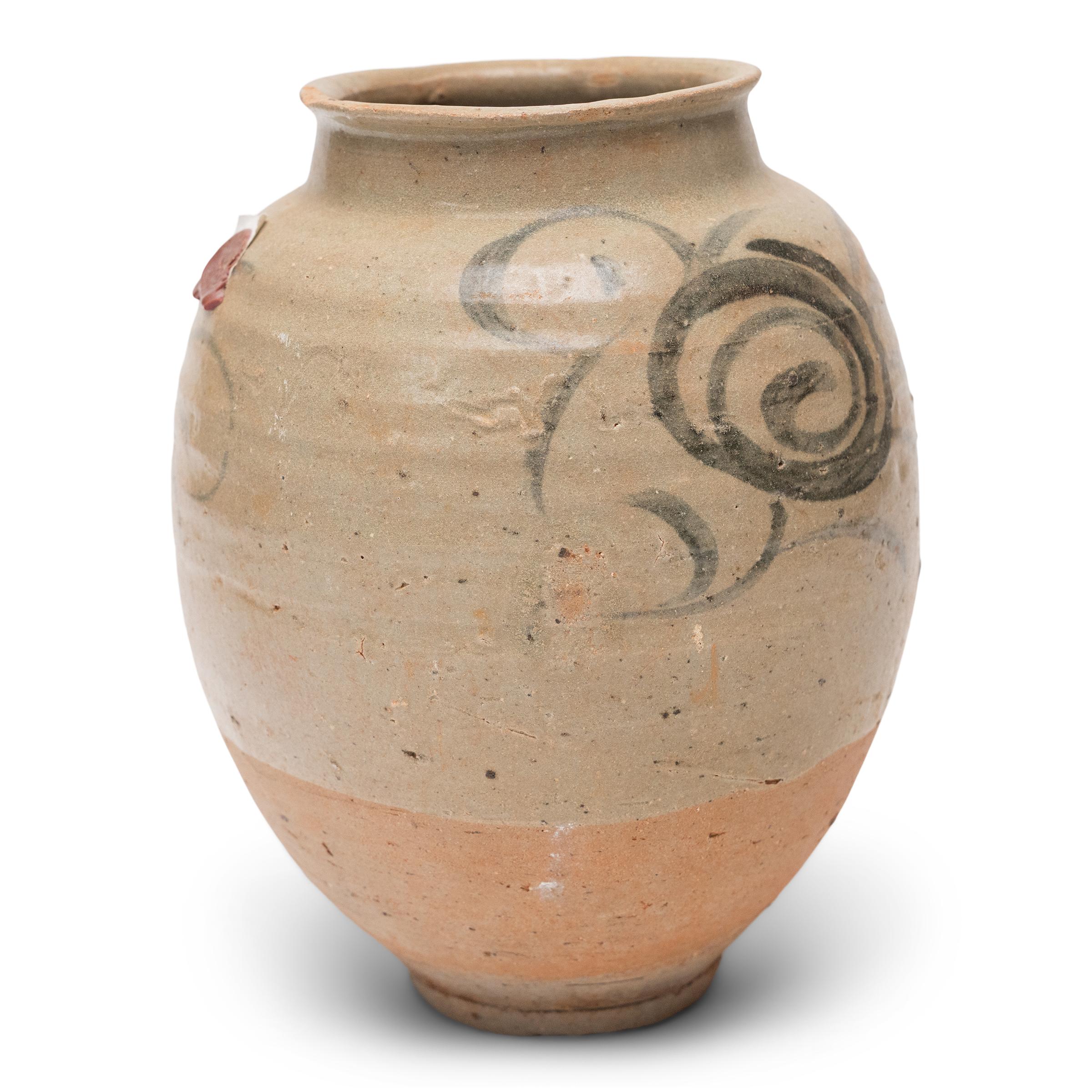 Glazed Chinese Ming Cobalt Brushed Jar, c. 1600 For Sale